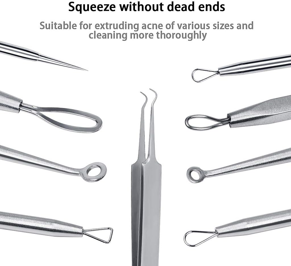 5PCS Blackhead Remover Tool Set Acne Extractor Comedone Pimples Spot and Zit Removal Tool with Case (Silver) image number 3