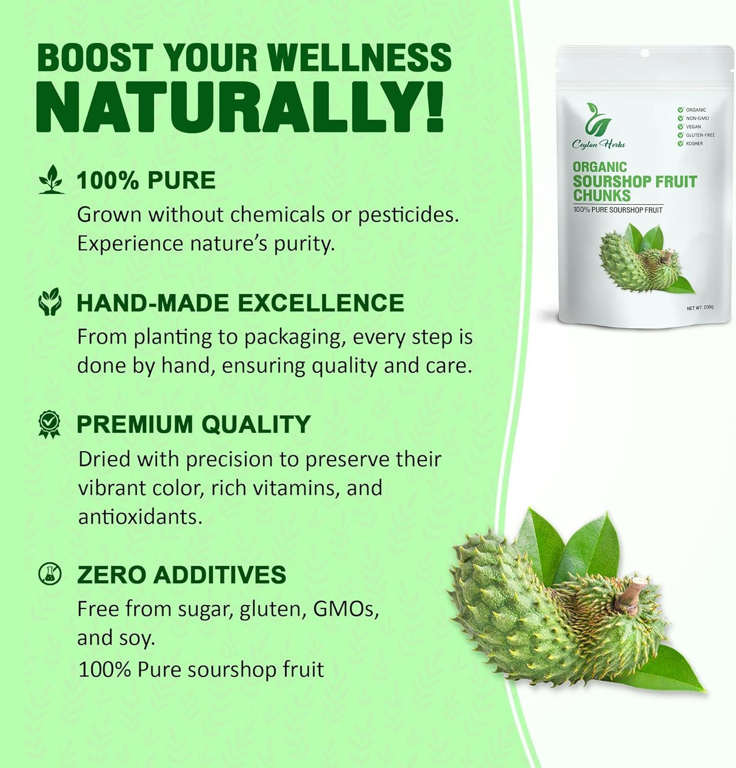 200G Soursop Fruit Chunks - Pure Naturally Dried for Snacks Smoothies and Culinary Use Healthy Dried Fruit image number 4