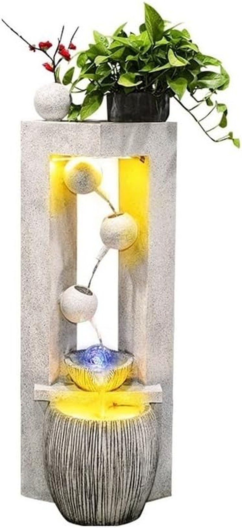 Outdoor Fountain Creative and Minimalist Bonsai Flowing Ornaments for Home Living Rooms Attracting Wealth Water Features Fountain Decorations(White)