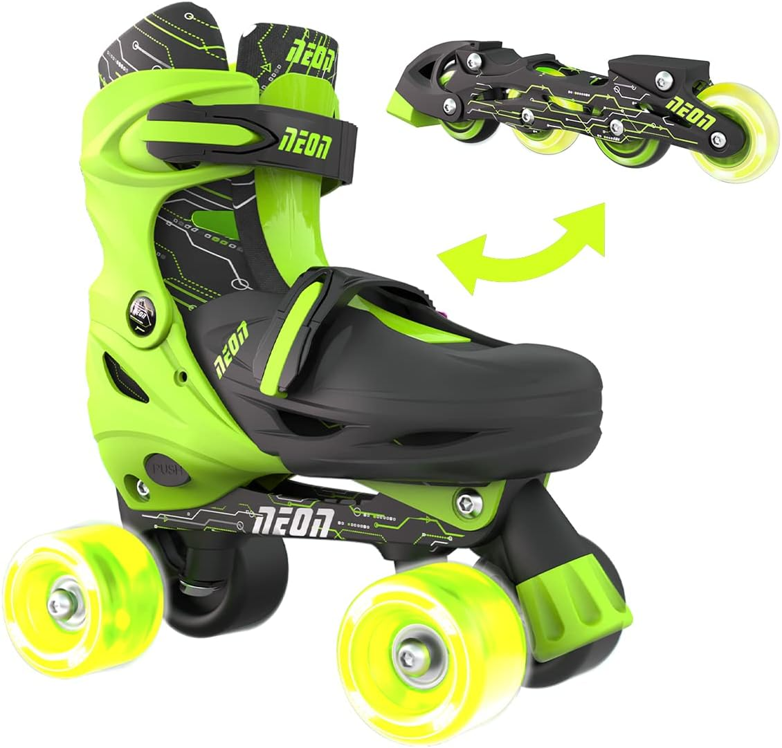 Yvolution Quad and Inline Skates Neon Combo 2-In-1 Skates for Kids with LED Wheels | Browning Box Adjustable Sizing image number 3