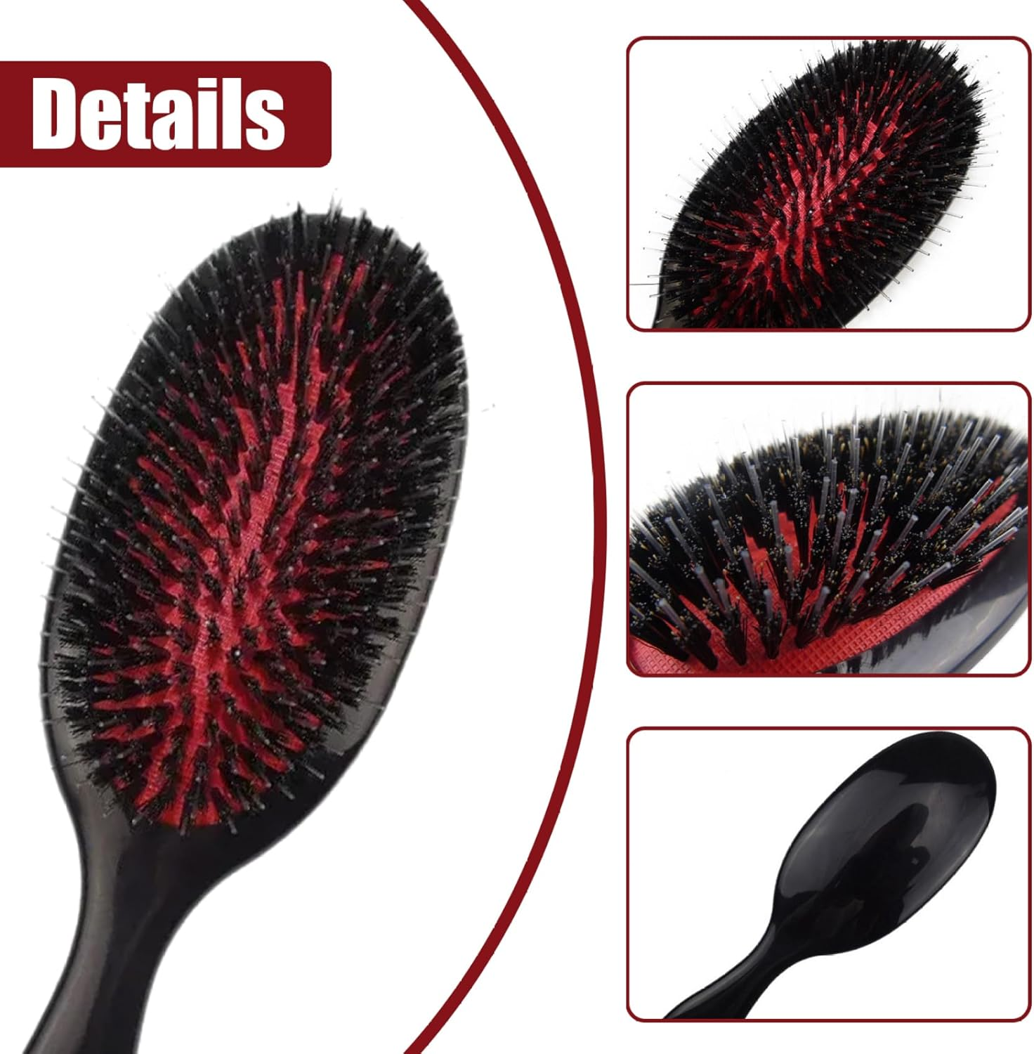 Boar Bristle Hair Brush, 8.5X2.6 Inch Hair Extension Brush with Comfortable Grip, Soft Natural Bristles Comb Paddle Detangling Hairbrush for Women Men- image number 2