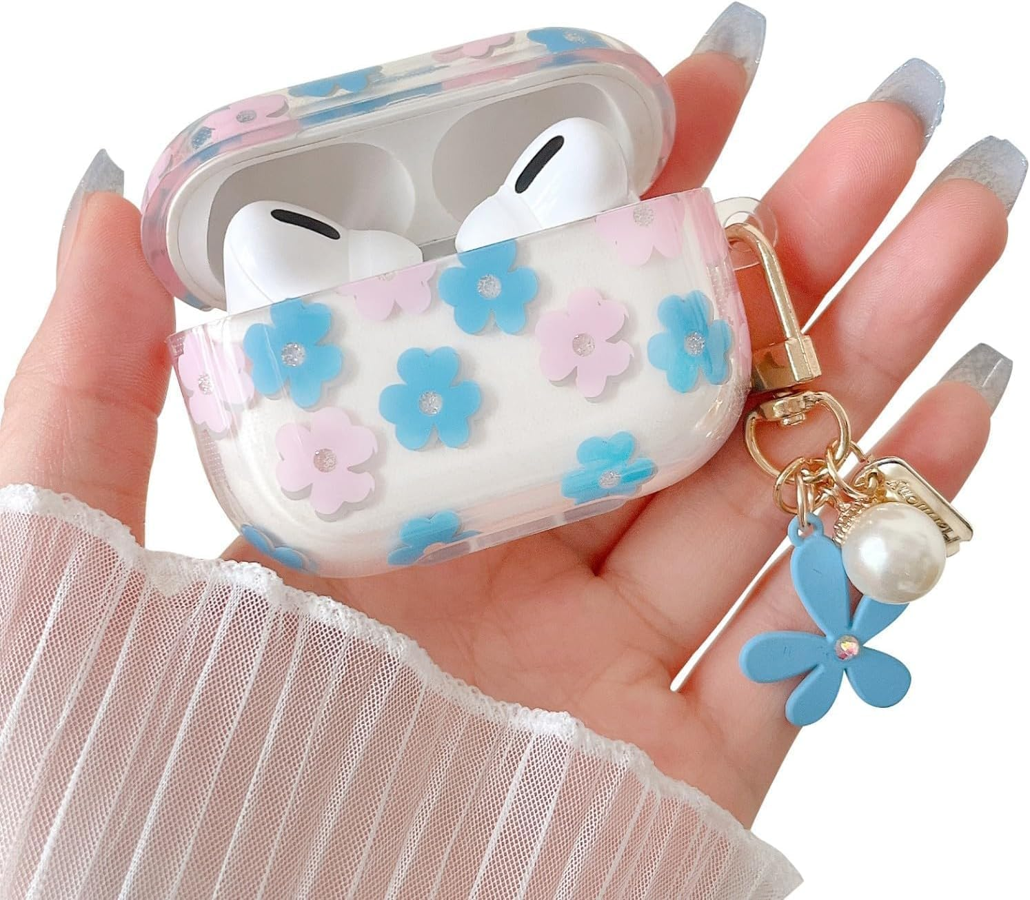 Compatible with Airpods 4 Clear Case,Cute Cartoon Flower Pattern Design with Floral Keychain, Soft TPU Protective Shockproof Case for Airpod 4 for Girls Women-Pink