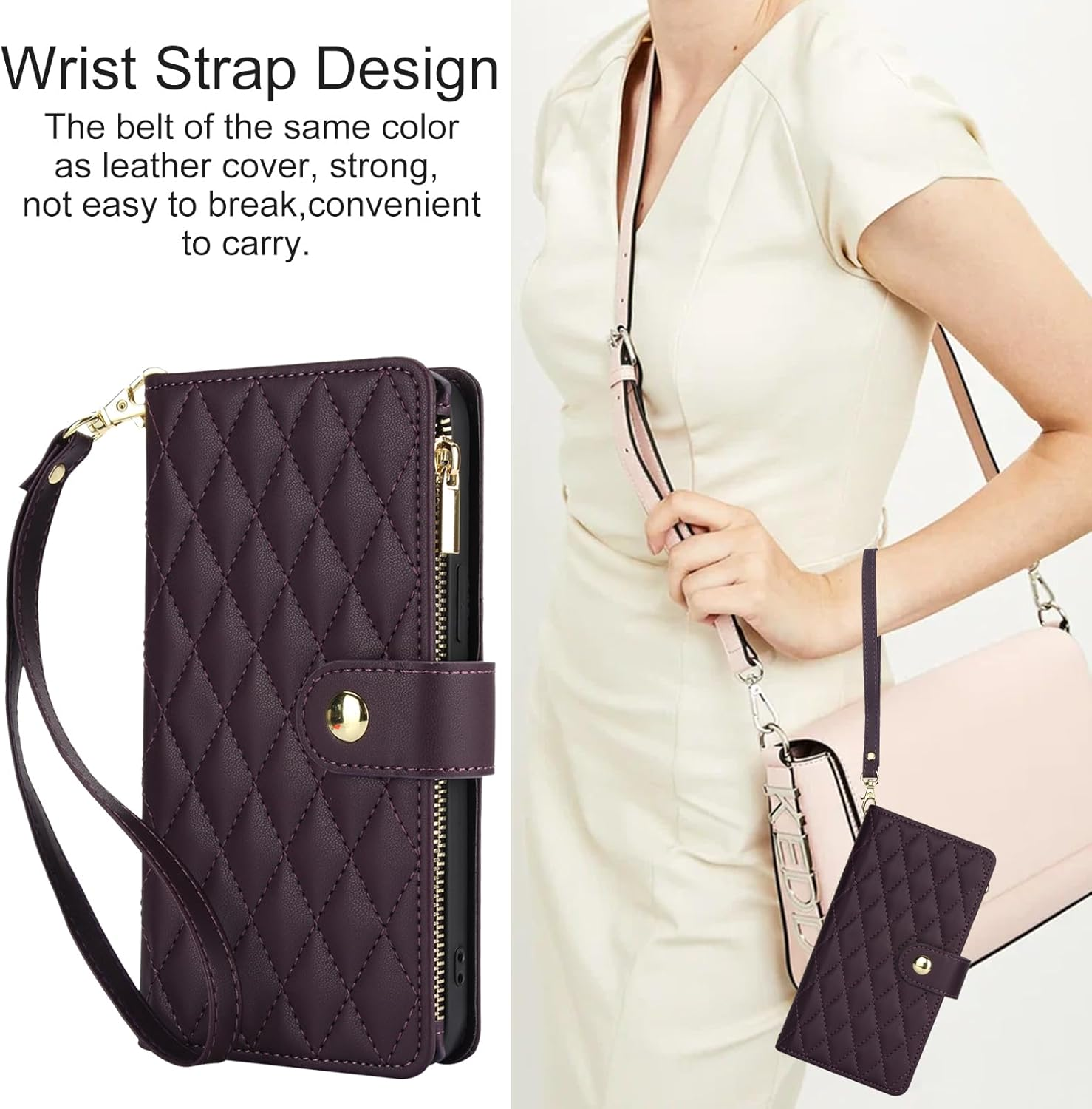 Asuwish Mobile Phone Case for Samsung Galaxy S23 FE 5G Case with Strap Film Protective Film Card Slot Foldable Leather Wallet Stand S 23 S23FE 23FE Mobile Phone Cases Protective Mobile Phone Case Dark - Dark Purple image number 5