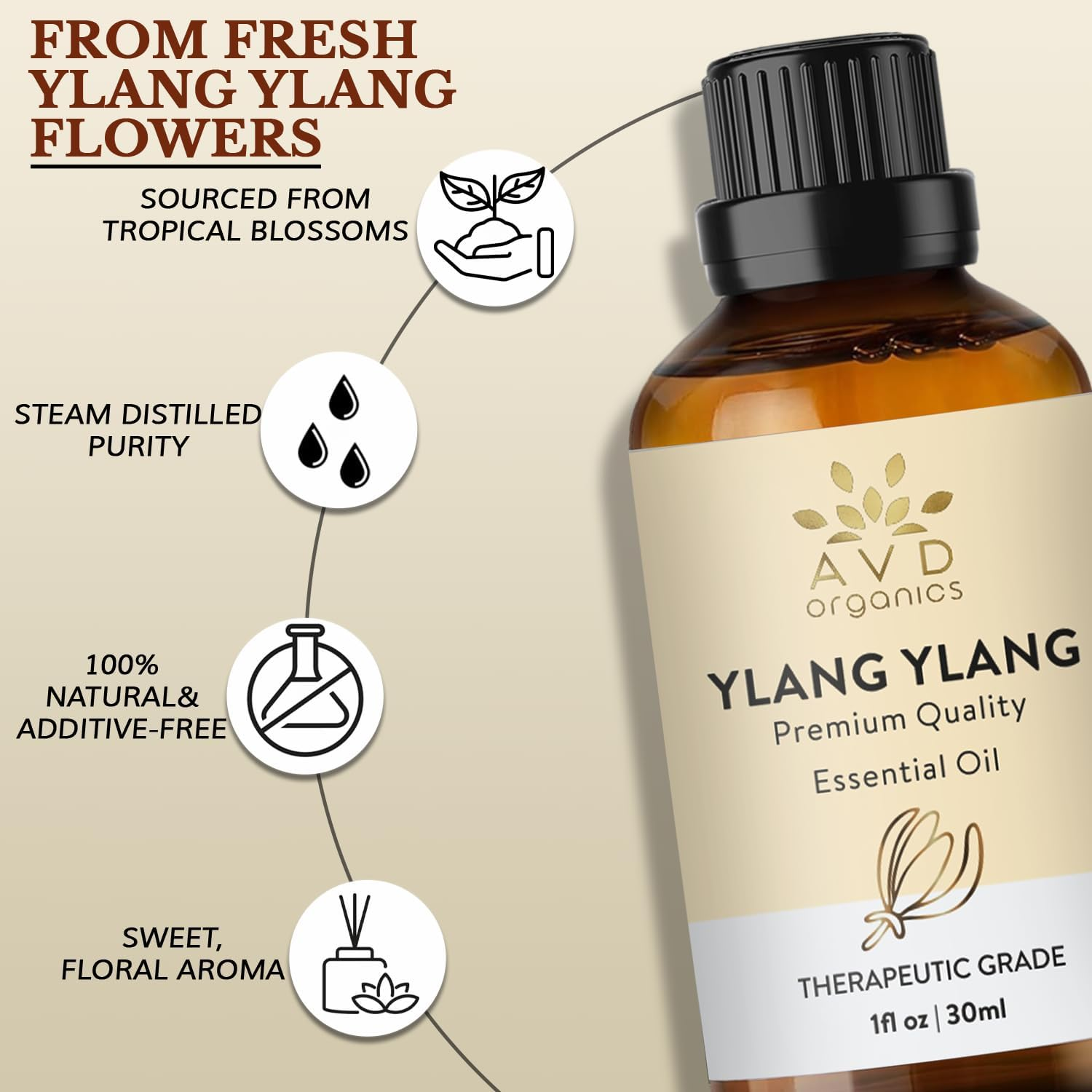 AVD Organics Ylang Ylang Essential Oil 30Ml &ndash; 100% Pure, Natural & Undiluted Ylang Ylang Oil for Diffuser, Candles, Aromatherapy & Home Fragrance &ndash; 1 Fl Oz image number 2