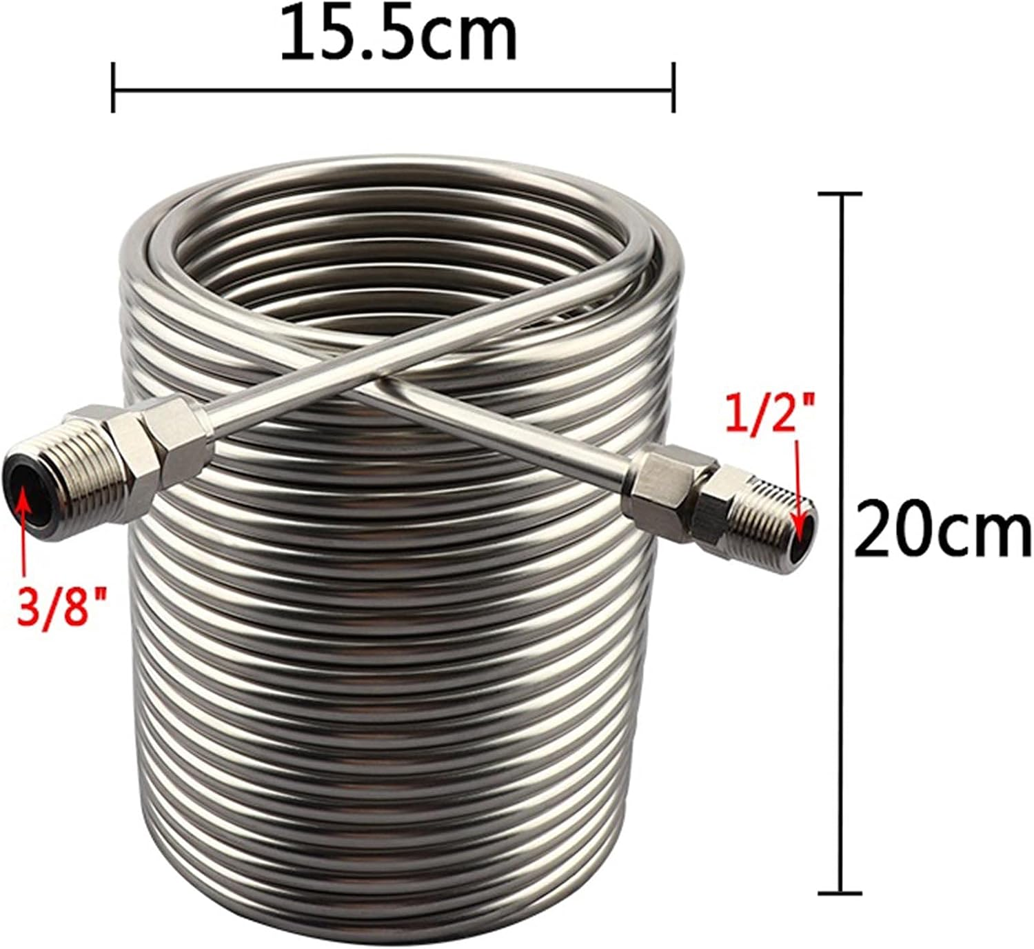Wort Chiller, Stainless Steel Heat Exchangers Coil, Immersion Wort Chiller, 1/2" & 3/8 "Port & Spiral Tube, Beer/Wine Cooler for Homebrew