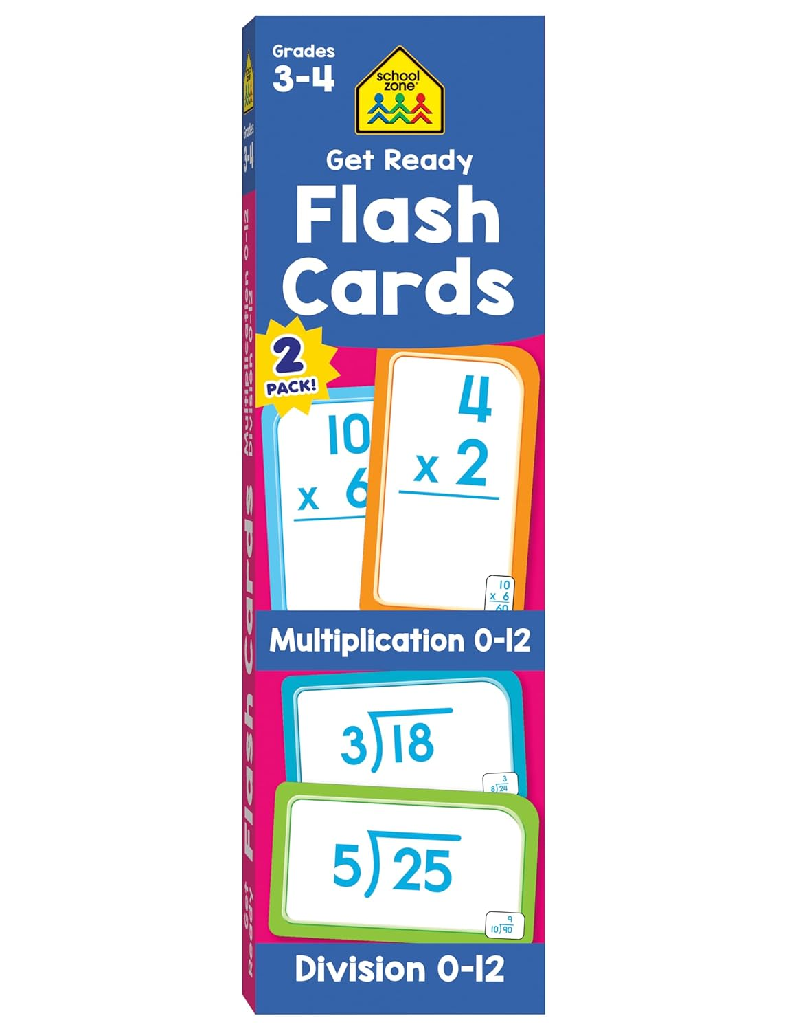 SCHOOL ZONE - Get Ready Flash Cards Multiplication & Division 2-Pack Grades 3-4, Ages 8-9, Multiplication, Division, and Elementary Math image number 2