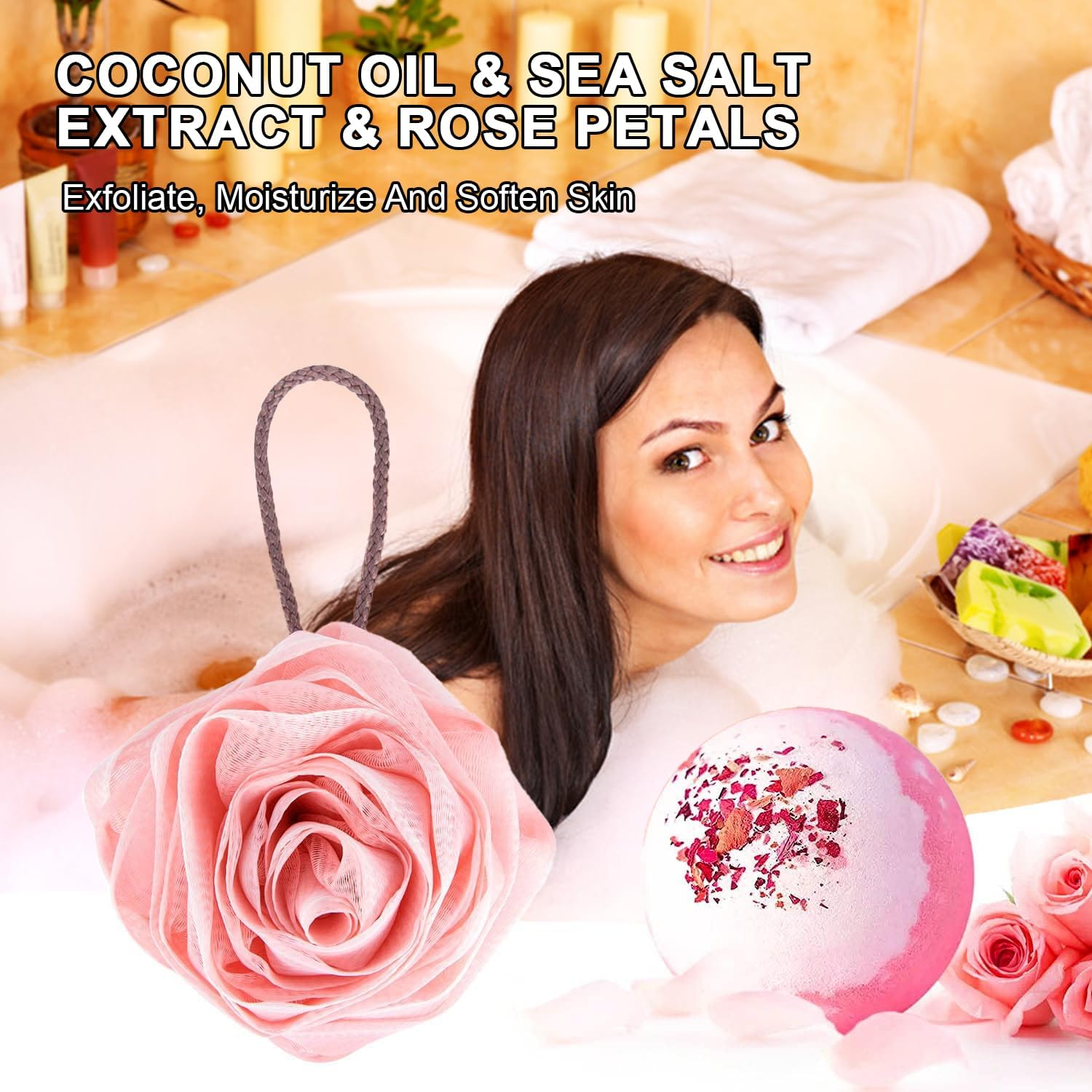 GIOD 9-Piece Luxury Bath Gift Set with Bath Bombs, Handmade Soap, Flowers, Towel and 350Ml Cup - Women'S Spa Hamper image number 1