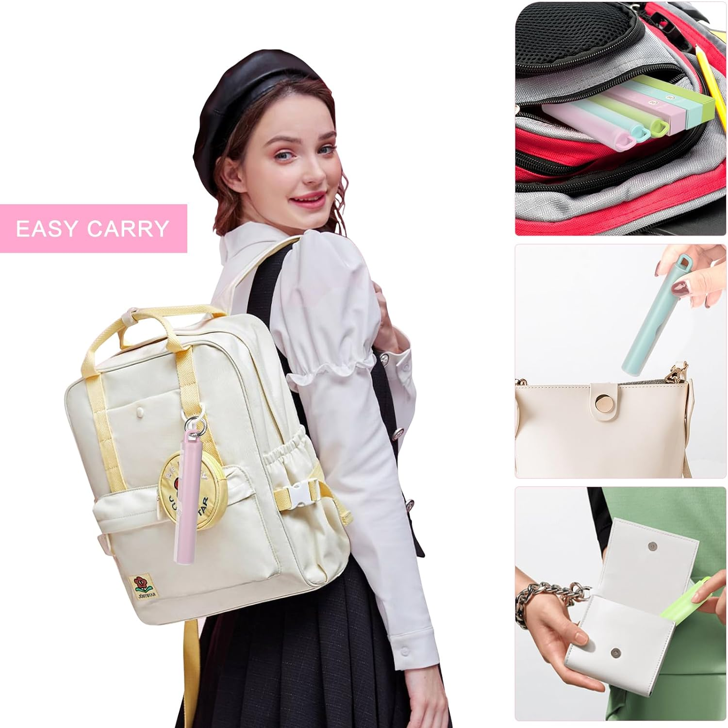 FYY Reusable Straws - 3 Pack Collapsible Stainless Steel Straws with Cleaning Brush and Silicone Tips Portable Travel Telescopic Drinking Straws with Storage Case and Keychain Ring image number 4