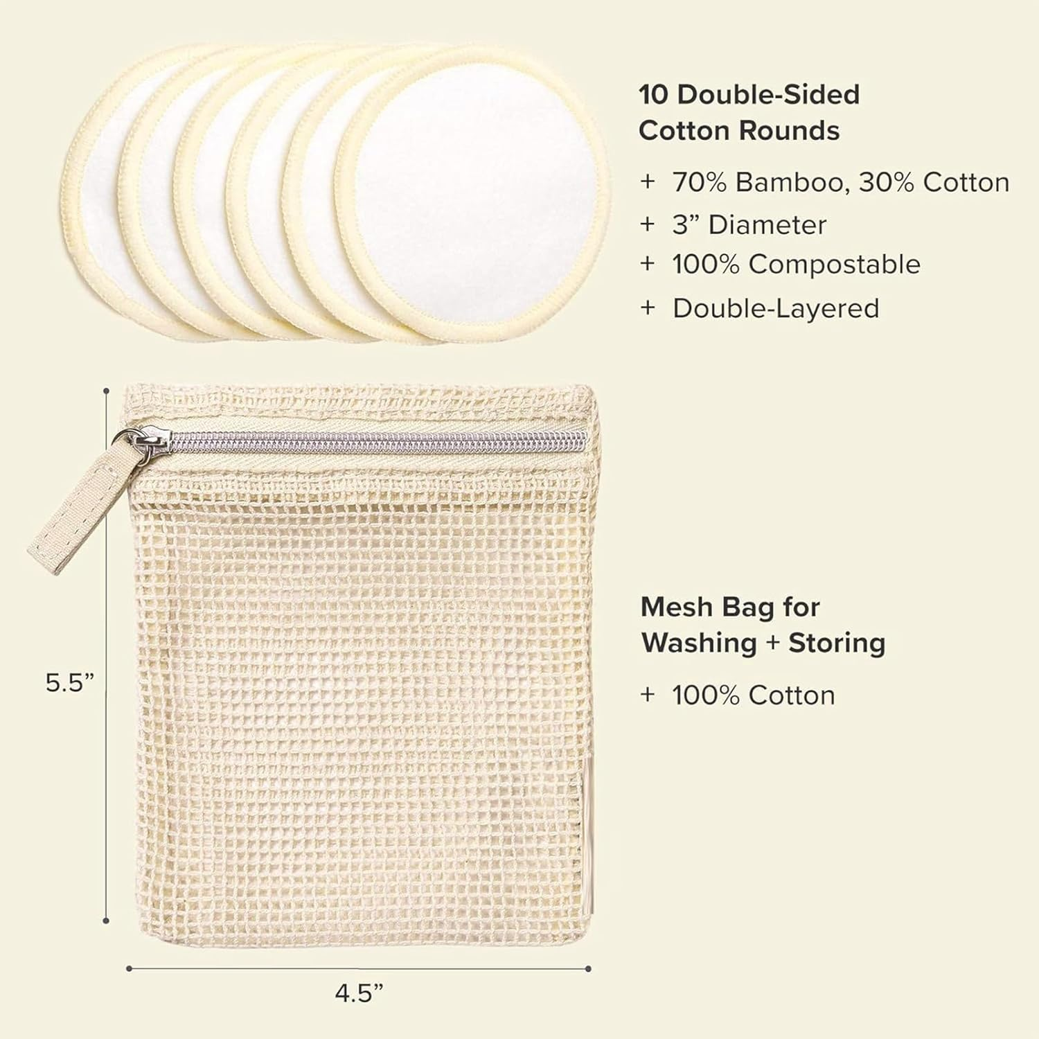CTOUUGRS Reusable Makeup Remover Pads Eco Friendly Cotton and Bamboo Rounds for Facial Toner and Exfoliants with Washable Storage Bag 10 Count image number 4