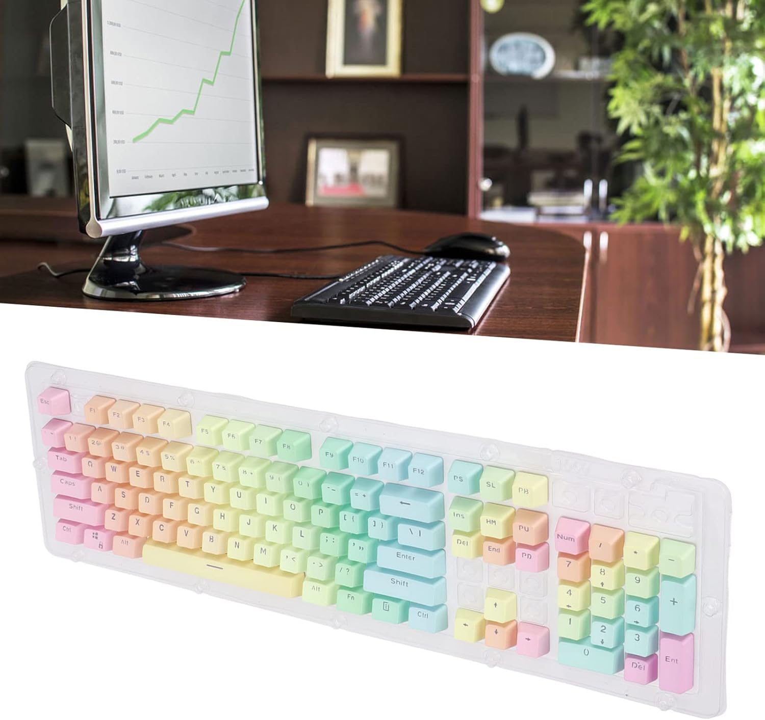 PBT Keycap Set, 104PCS Rainbow Double Color Translucent Gradient PBT Keycaps with Oil Coating, for 61/87/104 Keys Mechanical Keyboards, DIY Your Keyboard image number 1
