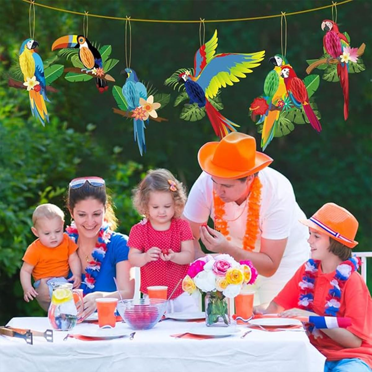 AIMALL 9X Tropical Parrot Honeycomb Decorations - Vibrant Hawaiian Hanging Birds for Summer Party, Bar, Wall Decor image number 5