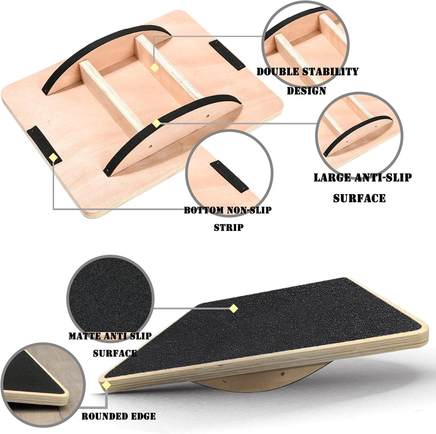 Wobble Board Balance Boards for Adults Anti-Slip Wooden Balance Board for Physical Therapy & Core Strength, Ideal Balance Board for Standing Desk with Ankle Support image number 4