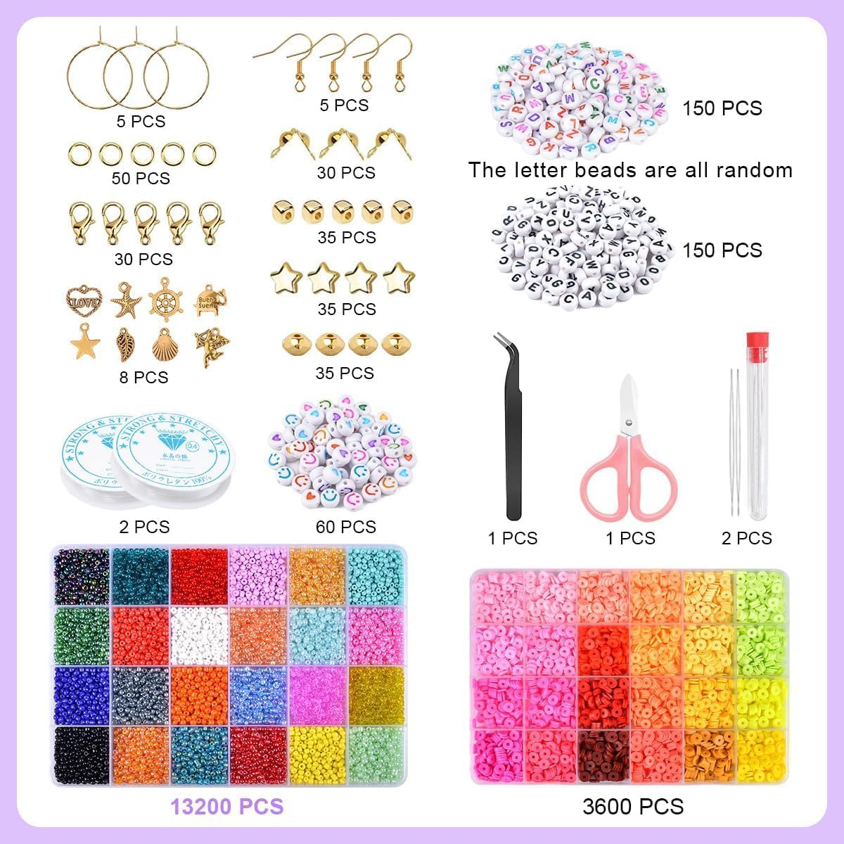 ANSHINE 13200Pcs Seed Beads Set with 3600 Clay Beads and 300 Letter Bead for Bracelet Jewelry Making Supplies Kit with Storage Box