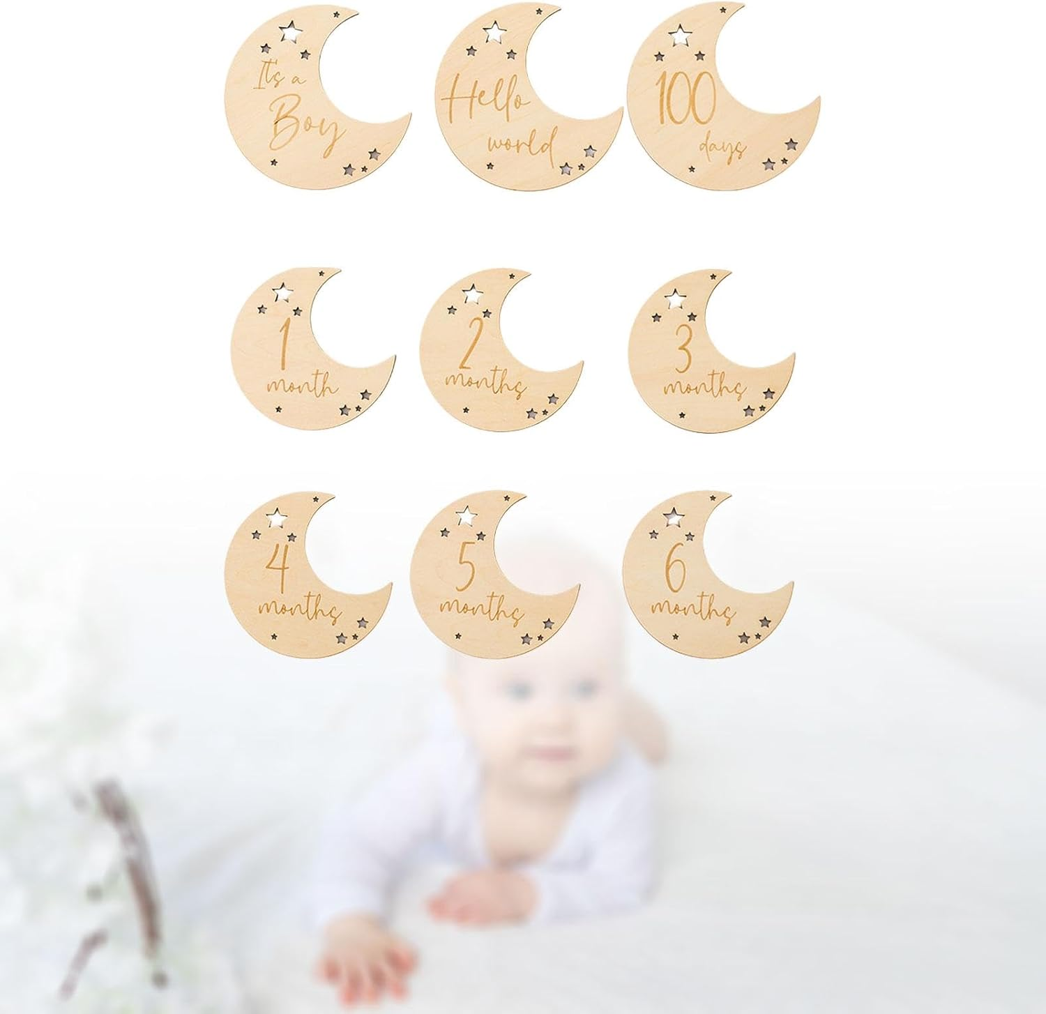 TENOL 9 Pieces Baby Birth Announcement Sign Wooden Baby Monthly Milestone Cards Photography Prop Accessories Wooden Milestone Photo Card for Boys, Boys Version image number 4