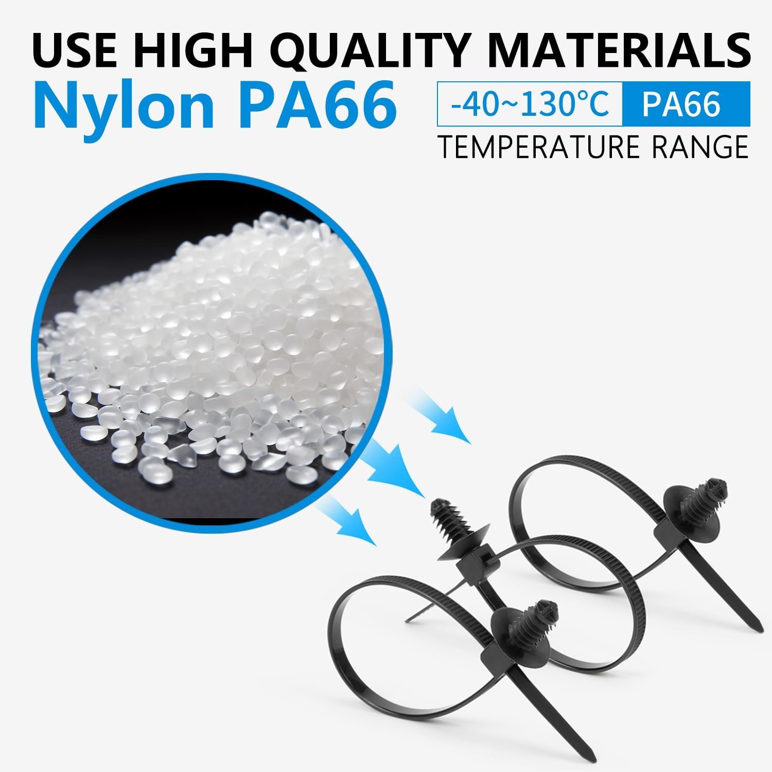 Armpow 110 PCS Automotive Installation Black Push Mount Cable Zip Ties Assorted Sizes, Heavy Duty Self-Locking UV Resistant Wire Ties - for Indoor Wire Bundling, Construction, Automotive image number 1