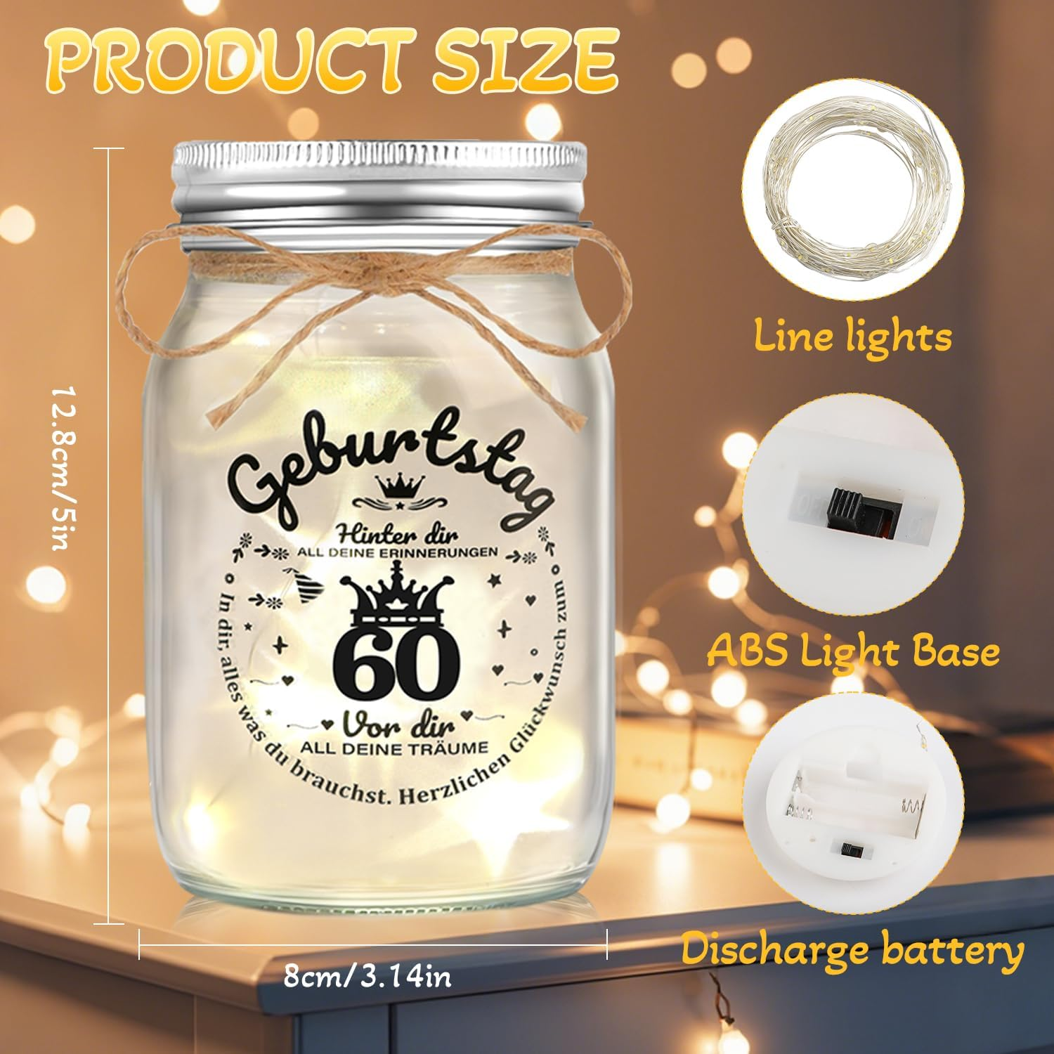 Apexxus 60Th Birthday Woman Man LED Bottle Light Birthday 60Th Money Gifts Packaging 60Th Birthday Gift Money Light Bottle Cool Gift Ideas image number 3