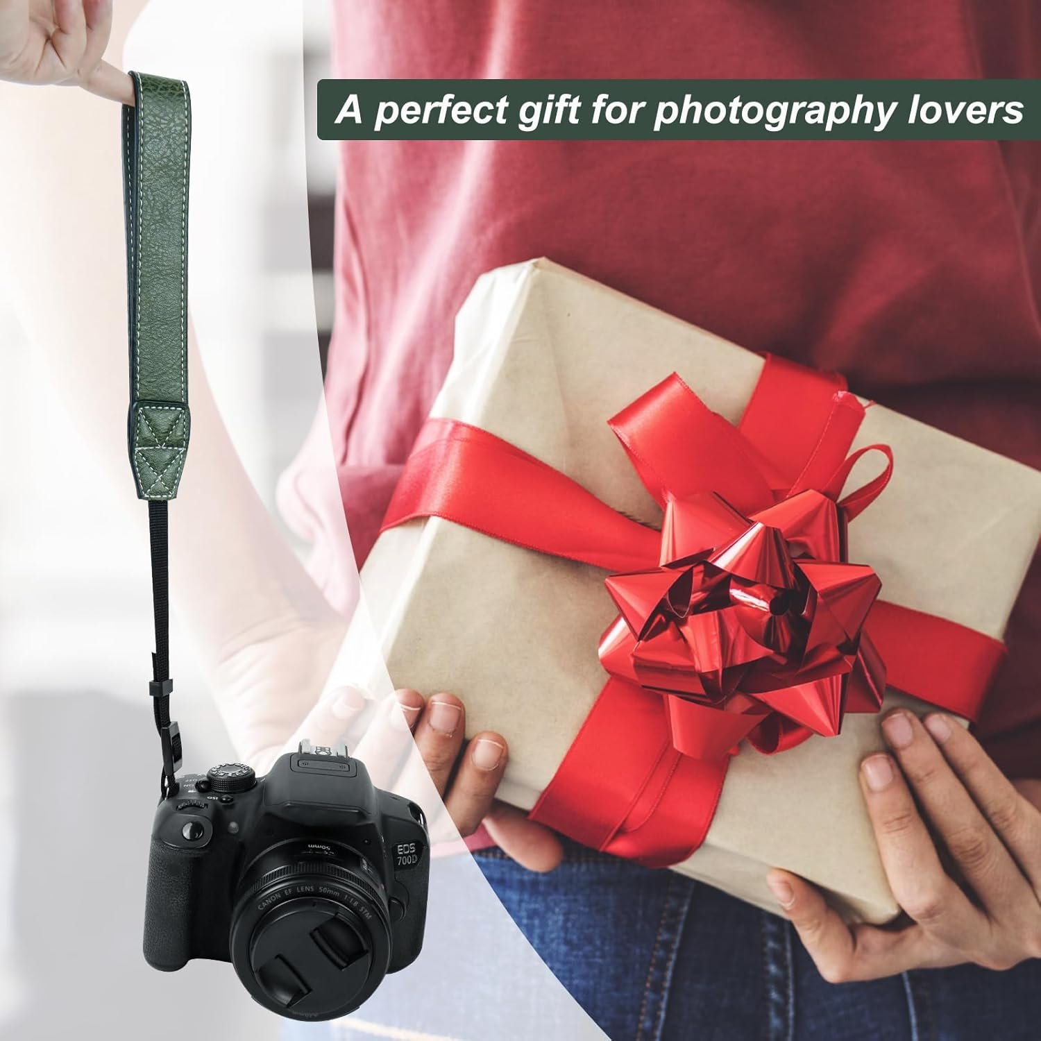 Camera Hand Strap, Adjustable Camera Strap, Universal Camera Strap, Leather Camera Strap, Hand Strap, Camera Accessory for Most Cameras Such as Sony, Canon, Nikon, Fuji (Brown and Green, Pack of 2), image number 1