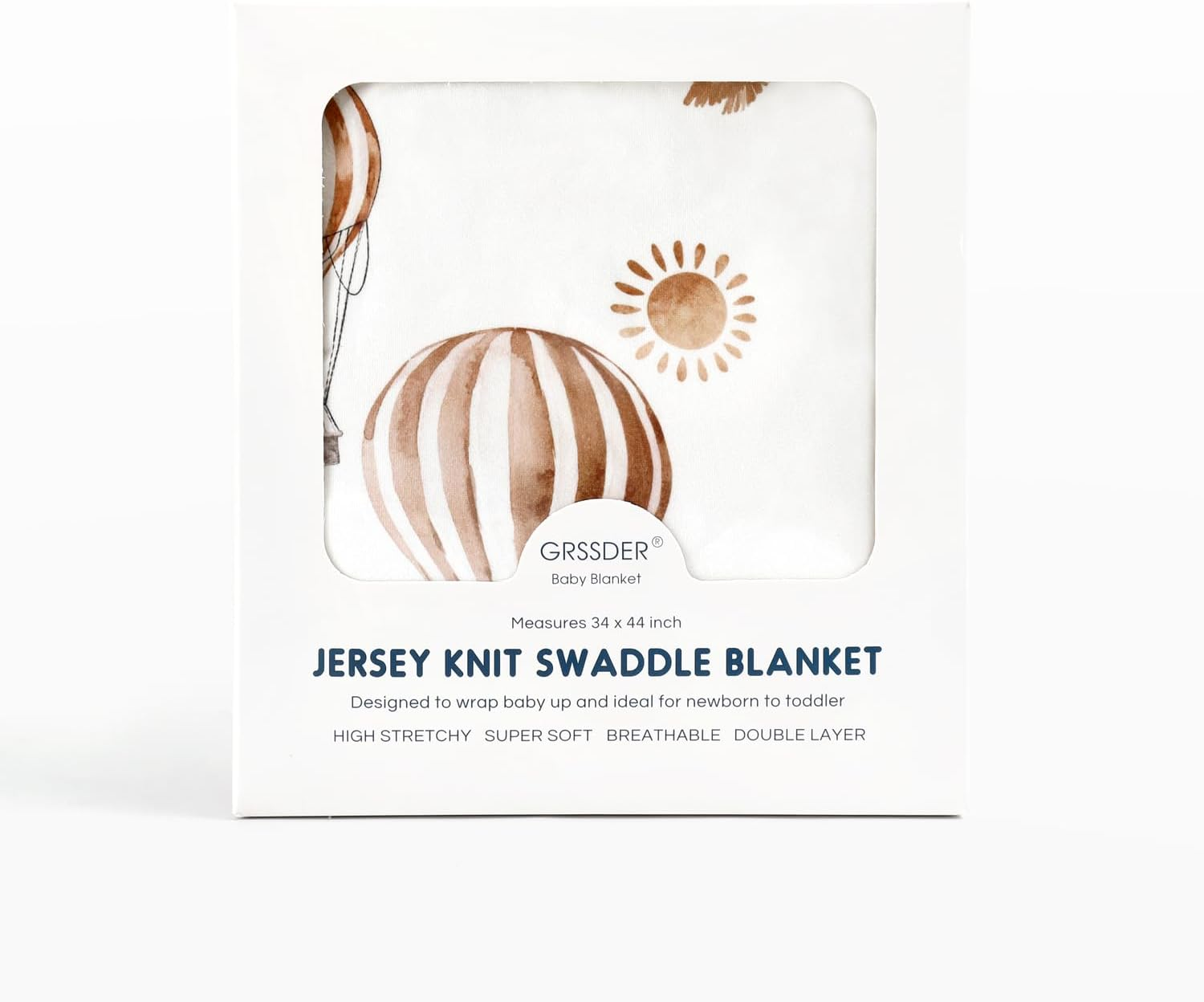 GRSSDER Baby Blankets Super Soft Jersey Knit Swaddle Blanket for Baby Girls and Boys, Double Layer Receiving Blankets 34 X 44 Inches, Extra Large for Baby Swaddling, Balloon Print