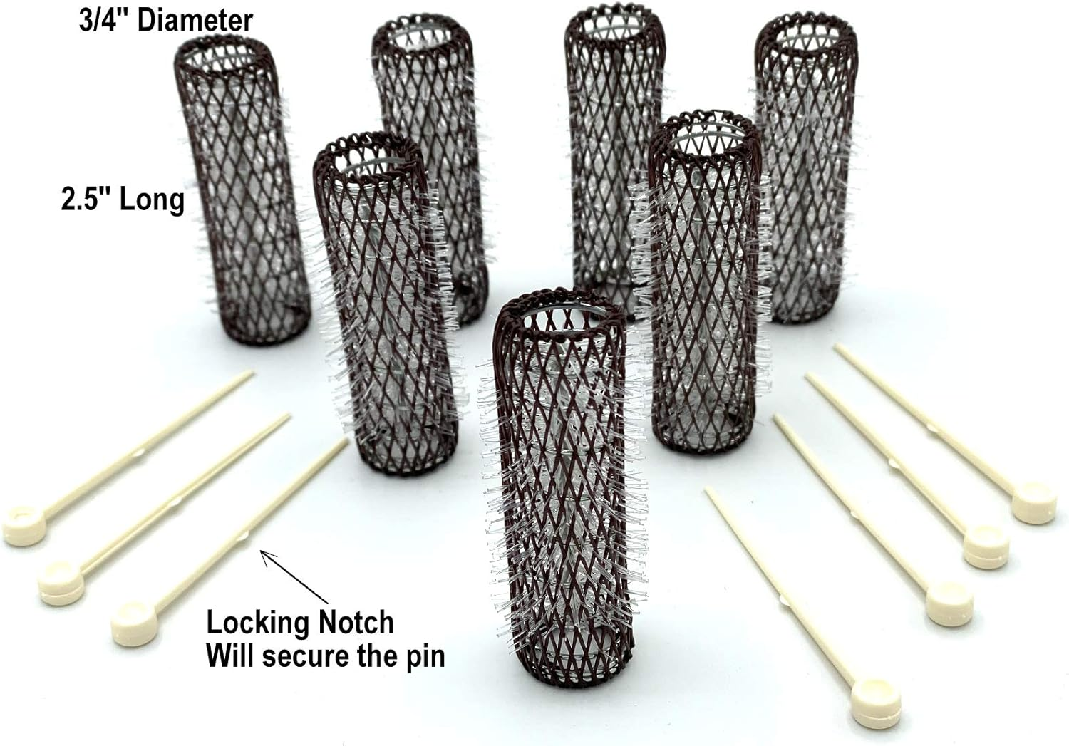 ALAZCO 14 Pc Vintage Style Hair Roller Medium BRUSH ROLLERS & PINS Mesh Hair Curlers with Bristles 2.5"X 3/4", with Flexible Locking Pins image number 3