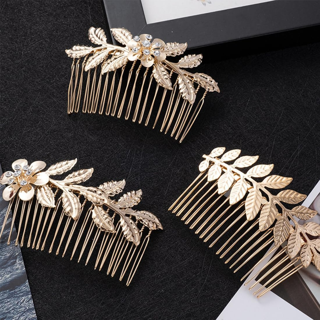 3 Pieces Hair Combs, Vintage Metal Hair Comb, Side Hair Combs, Decorative Bridal Leaf Clips, Golden French Twist Hair Comb for Women