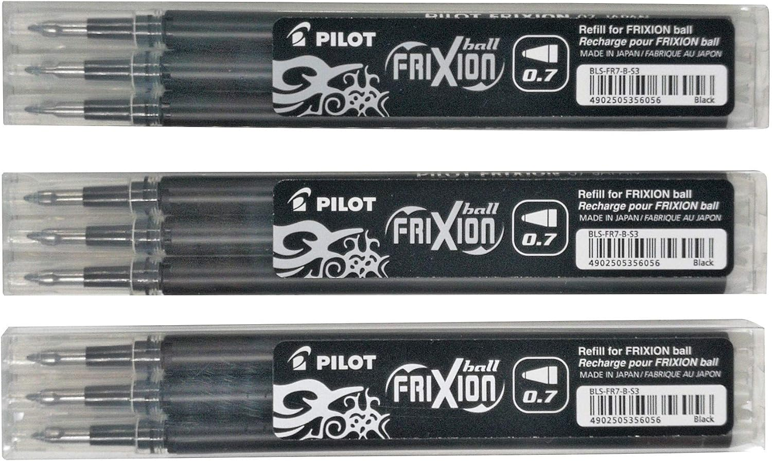 Pilot Frixion Erasable Pens Refill, 9 Refill Bundle Black Gel Ink Fine Point 07 (Black)