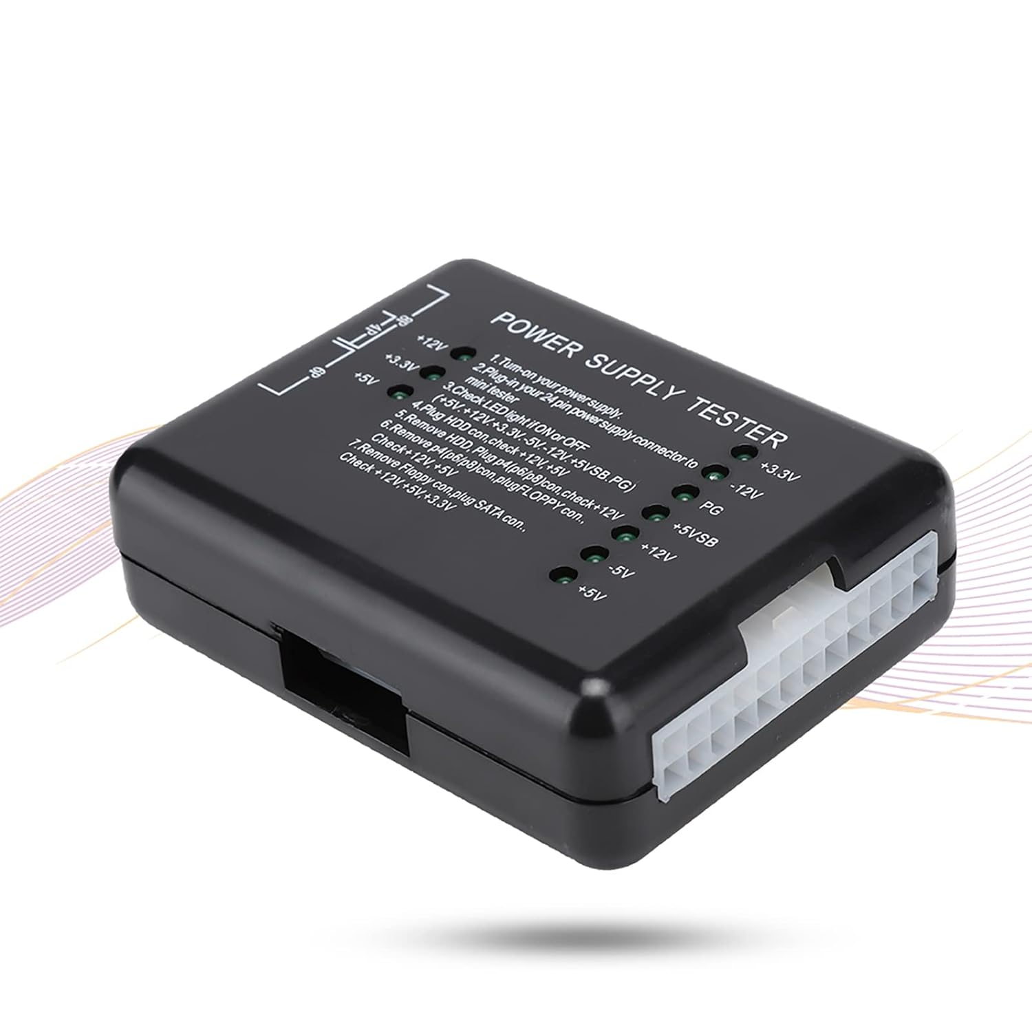 PC Power Supply Tester, 20/24Pin Computer Testing Device with Indicator Light, PSU/ATX/SATA/HDD Power Tester (Black)