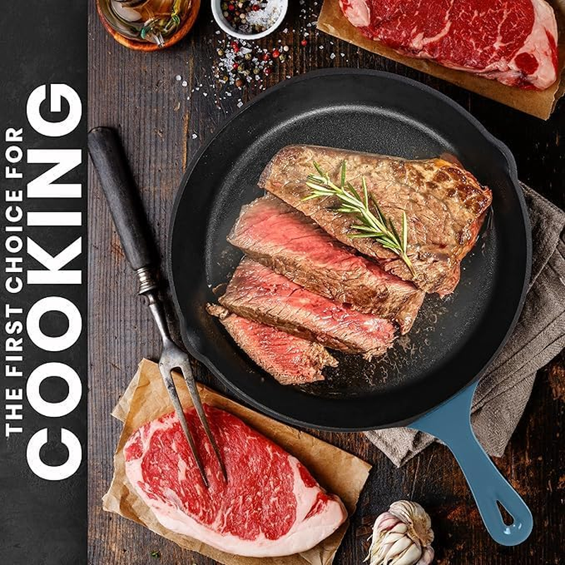 Utopia Kitchen Enameled Cast Iron Skillet Set 3-Piece - 6 Inch, 8 Inch and 10 Cookware Set- Pan for Outdoor Camping, Oven Use & Stovetop Teal UK0224 image number 5