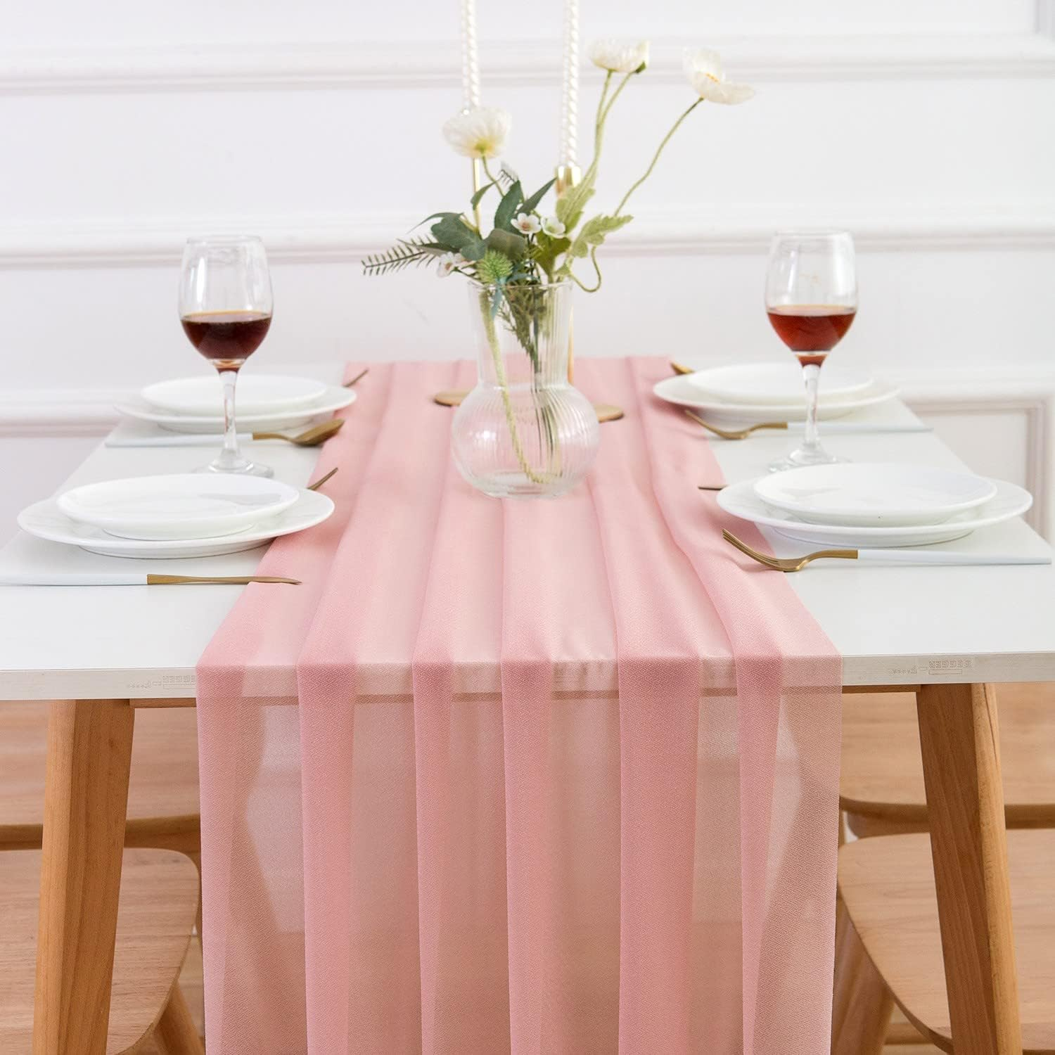 AOKSUNOVA Pink Table Runner Chiffon Wedding Table Runner for Table Decoration Party Baby Shower Decorations for Girl 3M X 70Cm image number 5