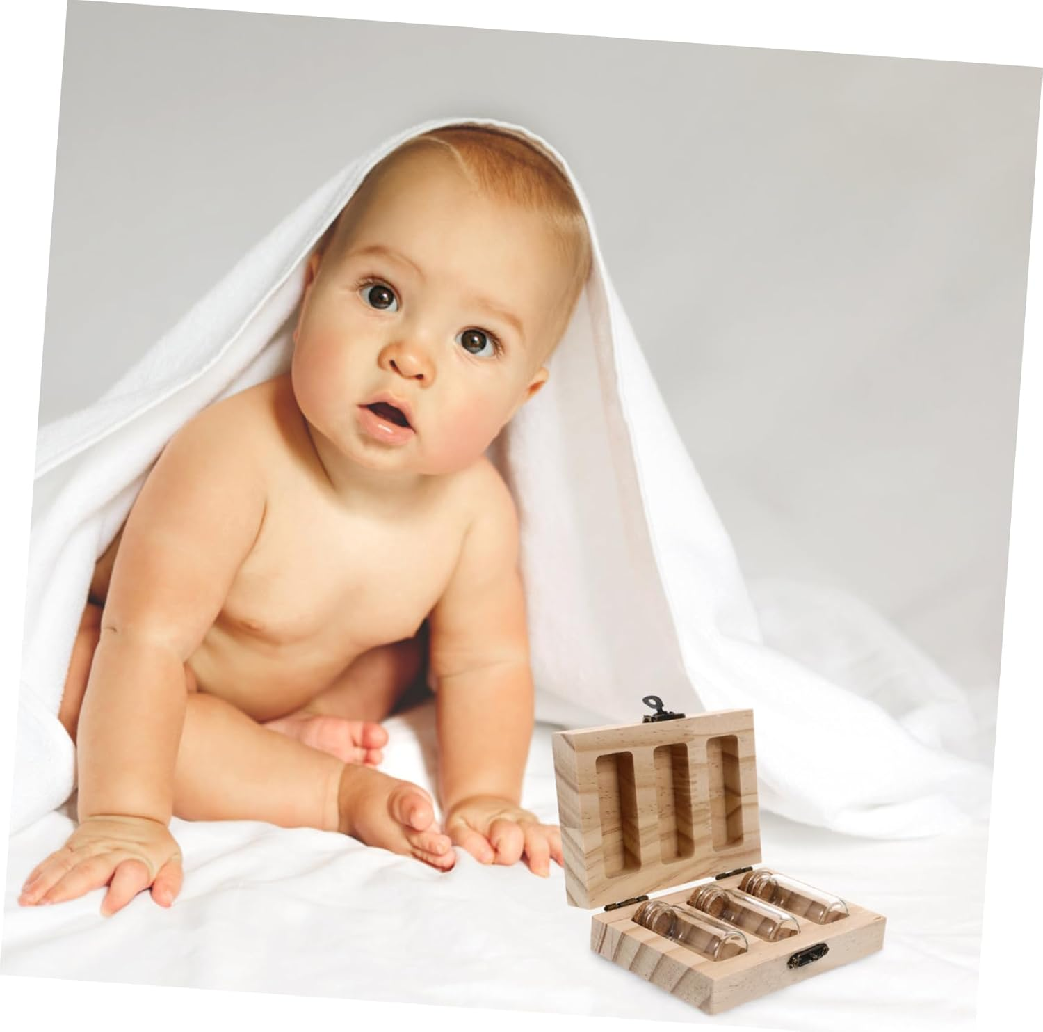 INOOMP Adorable Keepsake Box Cord Storage Fetal Hair Teeth Preservation Wooden Newborn image number 2