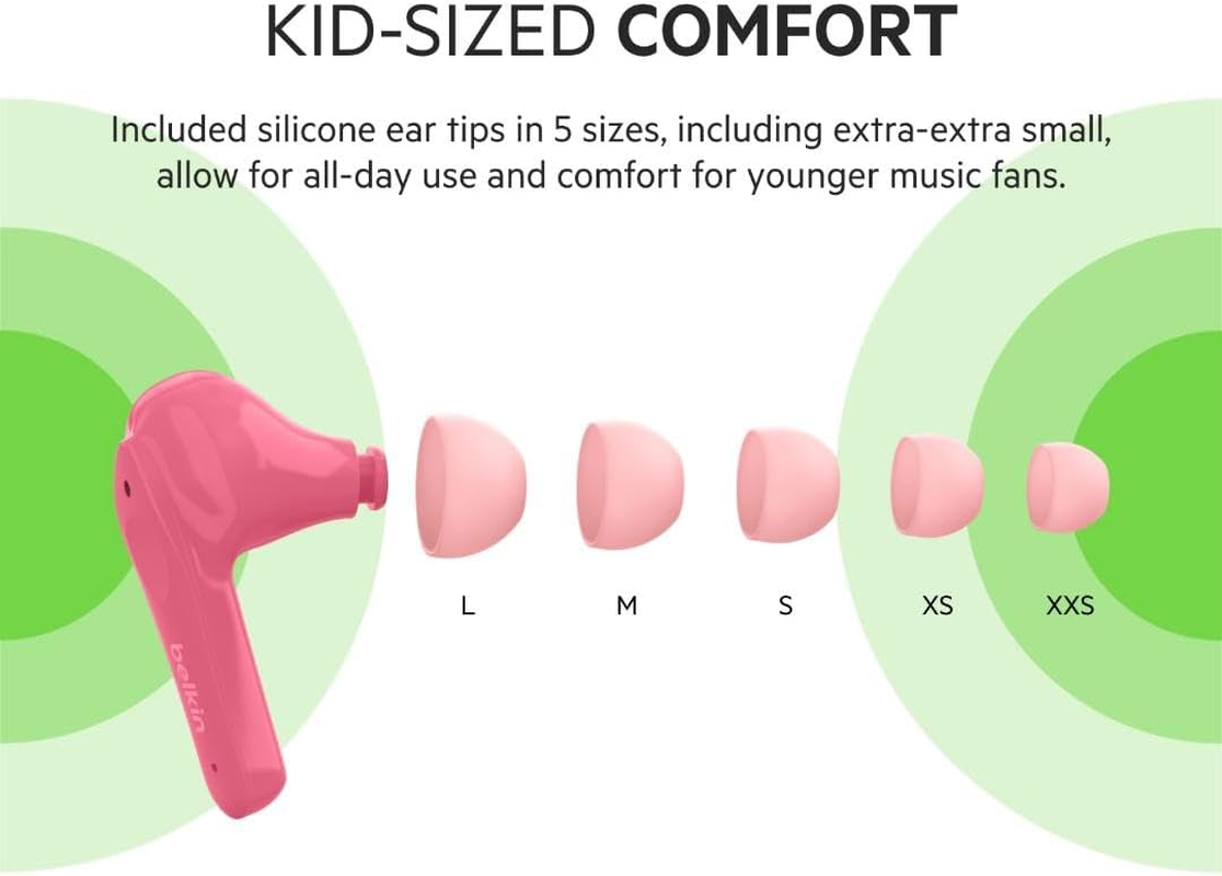 Belkin SOUNDFORM Nano, True Wireless Earbuds, 85Db Limit for Ear Protection, Online Learning, IPX5 Sweat and Water Resistant, 24 Hours Play Time for Iphone, Galaxy, Pixel and More, Pink (PAC003) - Blue image number 7