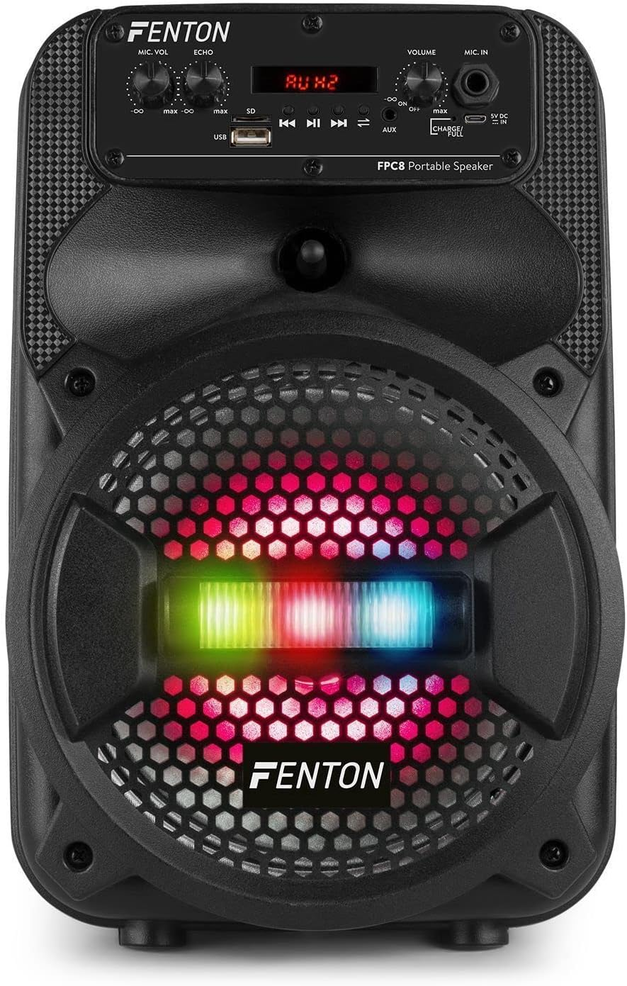 Fenton FPC8 Portable Wireless Bluetooth Party Speaker with LED RGB AUX Remote USB for Karaoke with Portable Battery image number 6