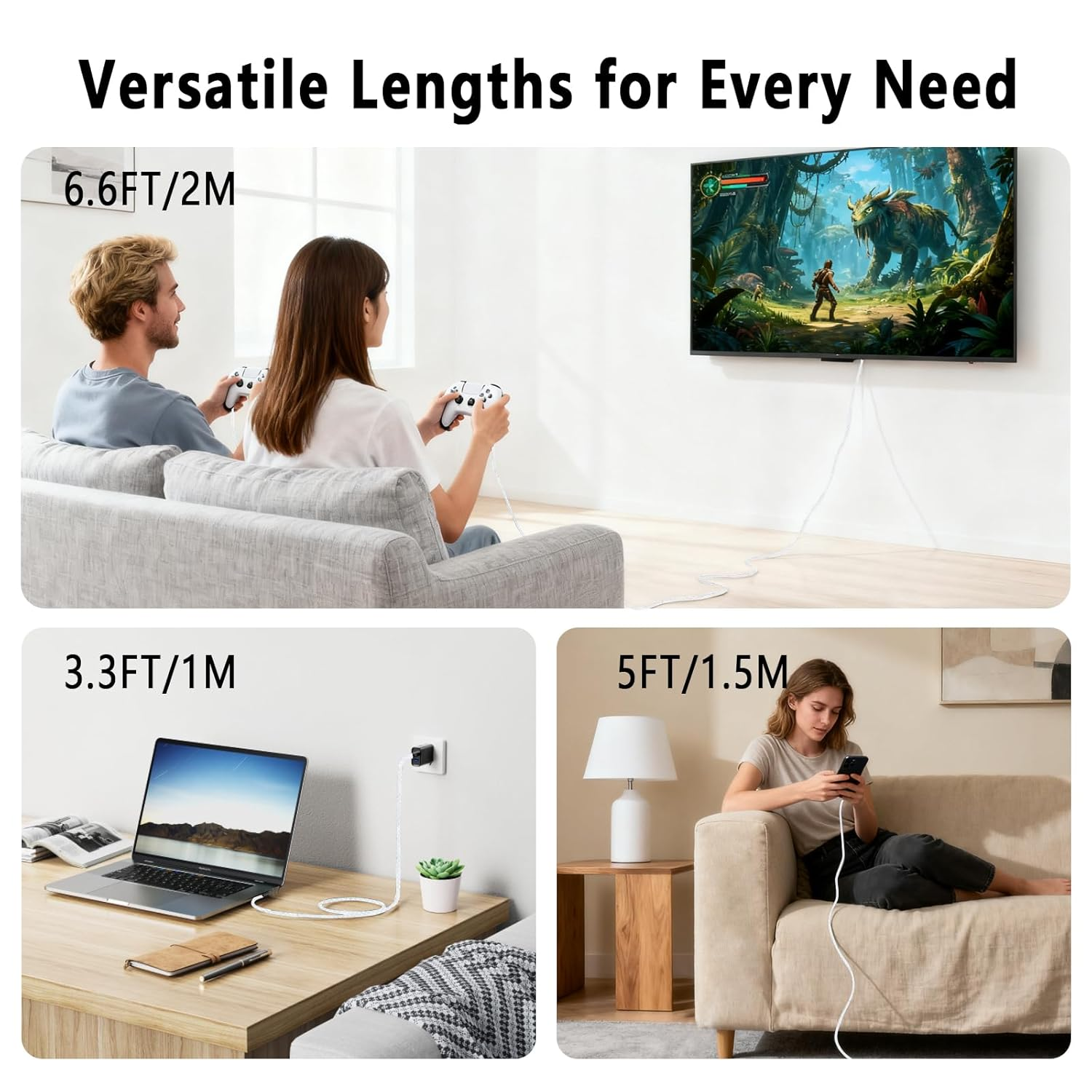 USB C to USB C Braided Fast Charging Cable, 2-Pack 5FT 60W PD Type-C Power Cord for Iphone 16/15 Pro Max, Macbook Air, Ipad Pro,Galaxy, Pixel, Android Auto, Carplay,White image number 5