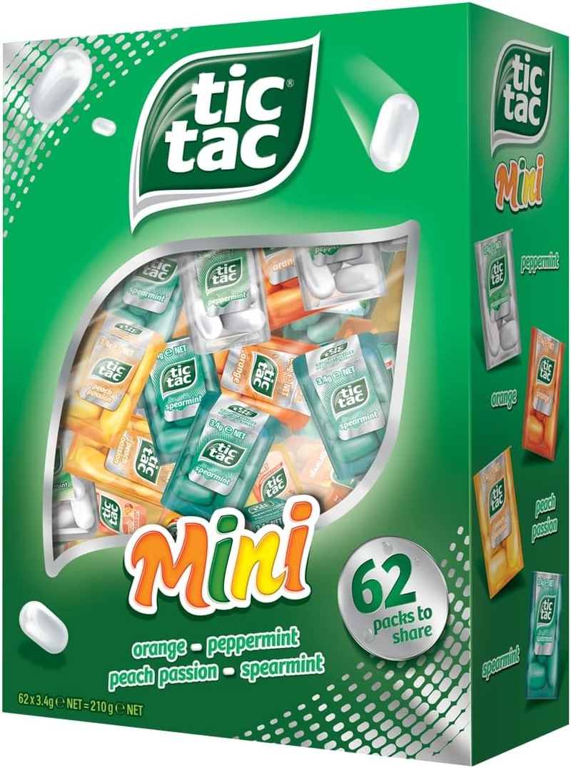 Tic Tac Mini Mints, Gift Box, Multipack with Mint, Spearmint, Orange and Passion Fruit, 62 Packs (3.4G Each)