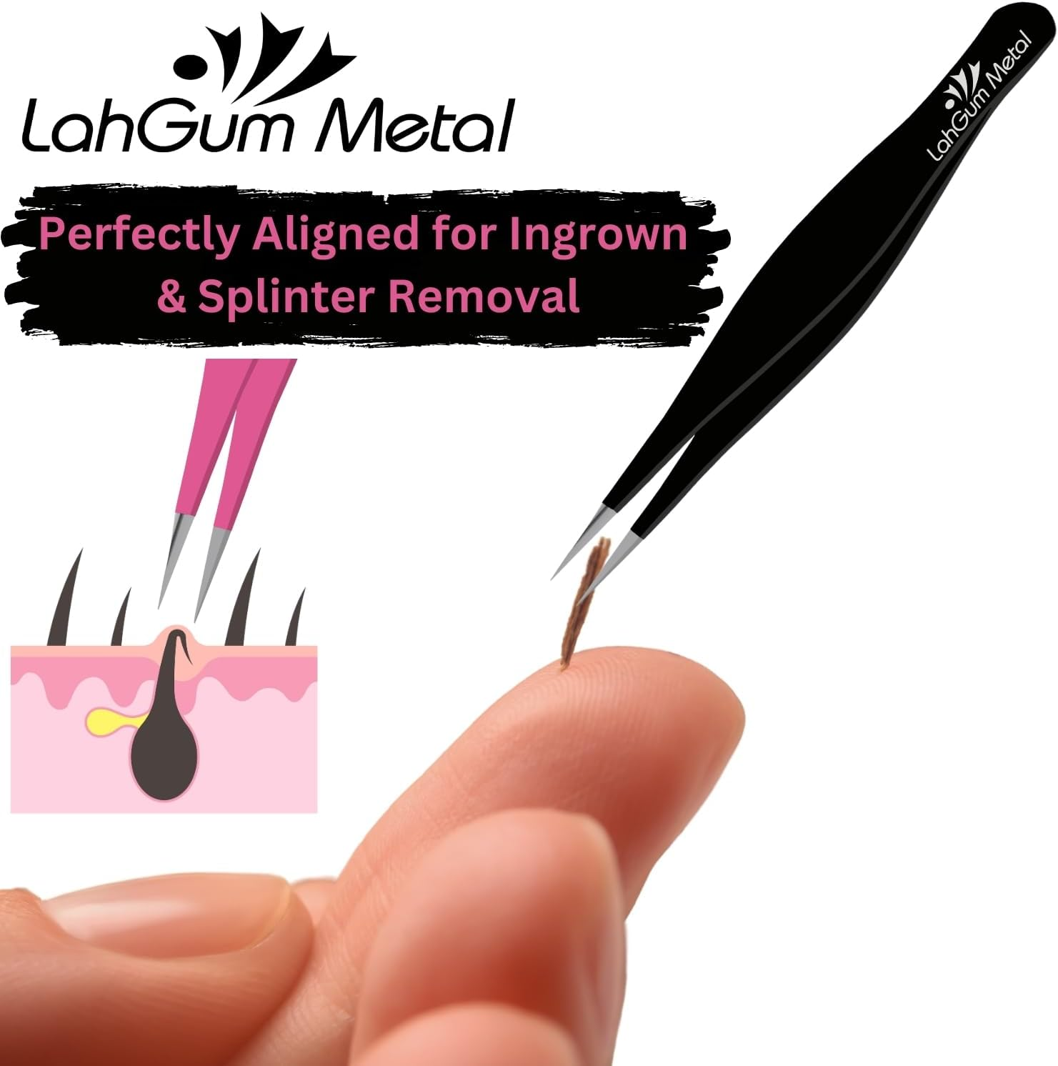 Ultra Fine Sharp Pointed Tweezers Precision, Needle Nose Pointy Tweezers for Ingrown Hair Removal Kit Thin Tweezers Precision Point Tip Eyebrow Tweezers for Women Facial Hair (Black & Pink, 2-Piece) image number 1