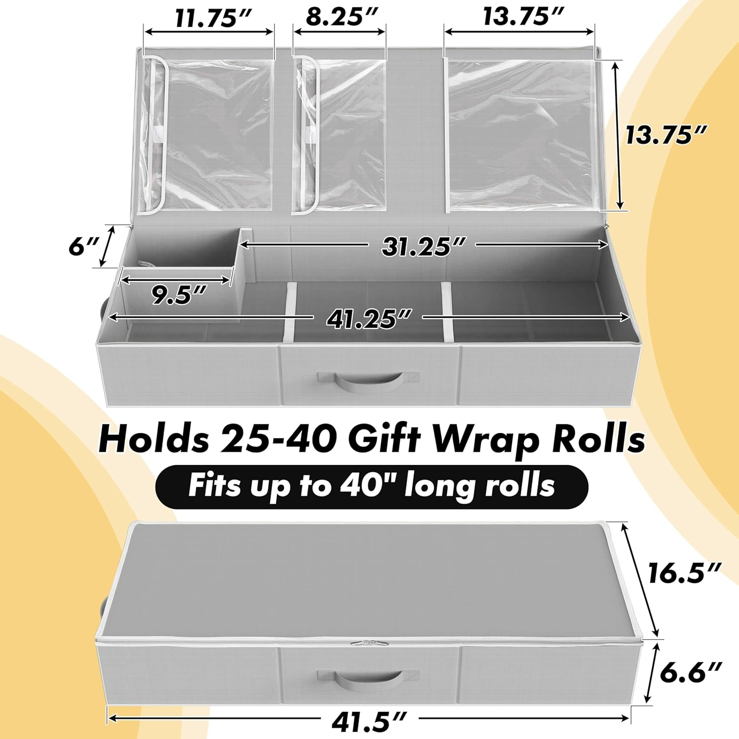 Simple Houseware Wrapping Paper Storage Organiser, Grey image number 3