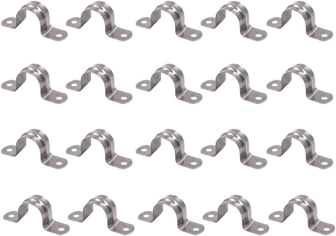 20Mm Pipe Strap Clamps, 20 Pcs 304 Stainless Steel Pipe Holder Brackets, Saddle U Shaped Tube Clips for Ducting Plumber Water Pipe image number 1