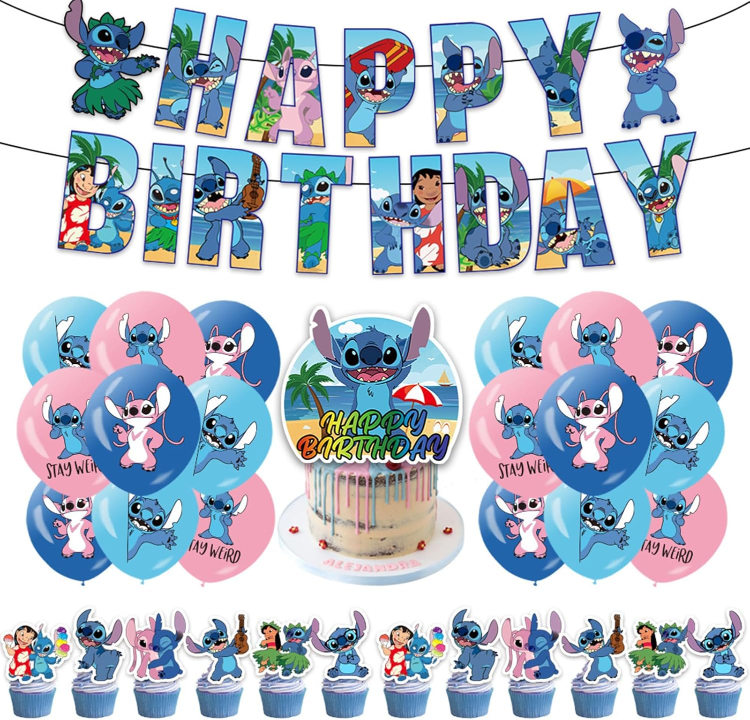 39 Pcs Cute Birthday Party Decorations, Party Supplies Include Happy Birthday Banner, Balloons, Cake Toppers, Hanging Swirls, Cartoon Party Celebrate Supplies image number 1