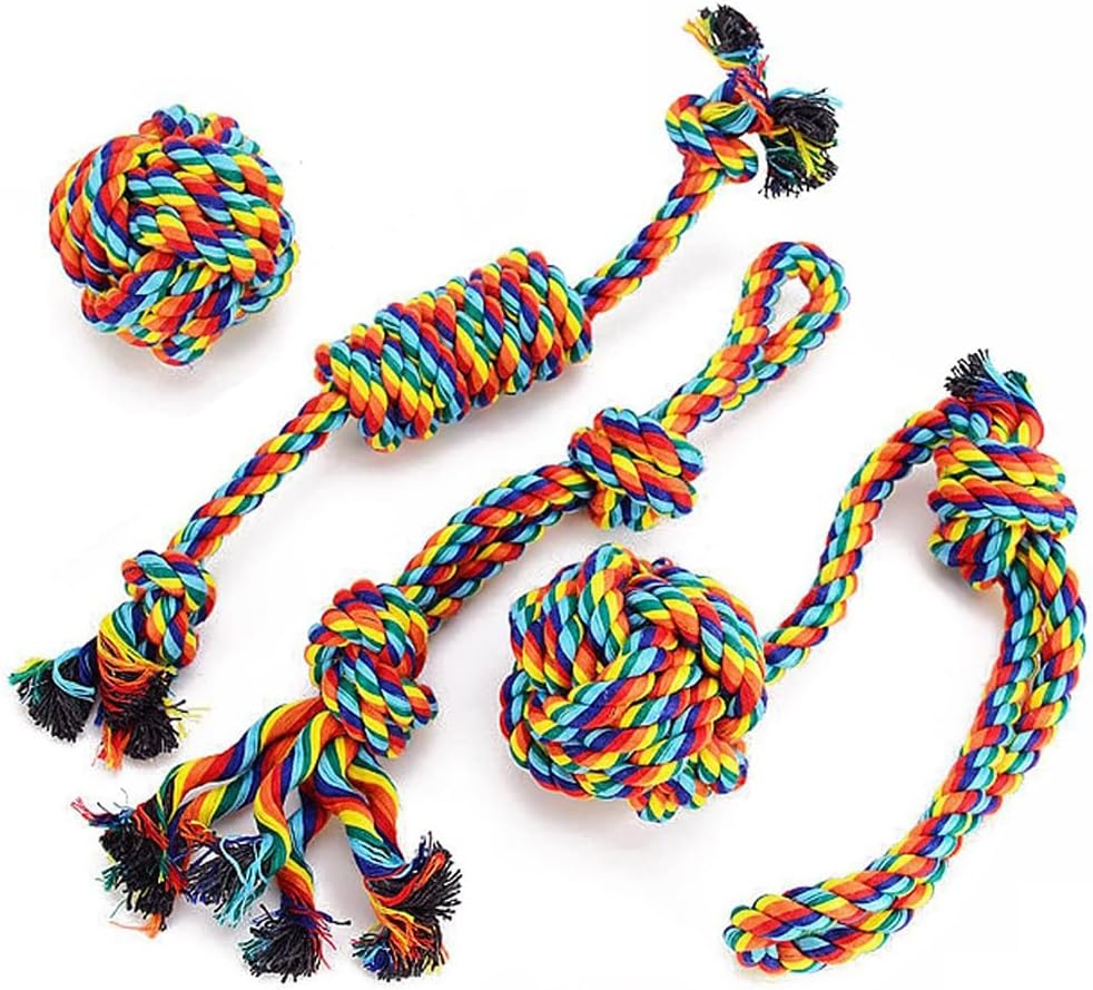 Dog Rope Toys 4 Pack, Dog Tug Toy, Colorful Braided Cotton Rope Dog Toy for Puppies Puppy Small Dog Teething Chew, Cleaning Pet'S Teeth during Playtime image number 6