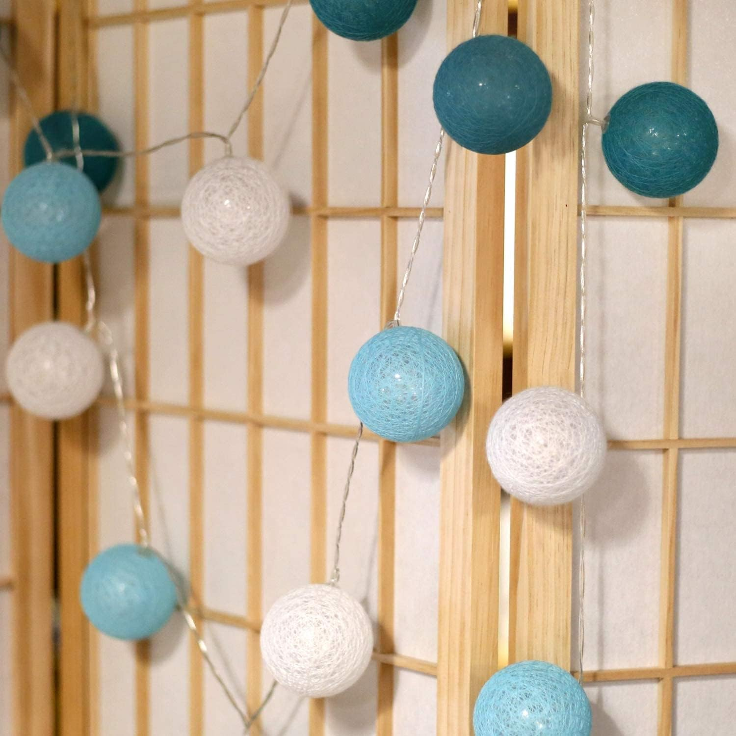 Padwa Lifestyle Cotton Ball String Lights, 3.1M/10.2Ft 20 Leds USB Powered Cotton Ball Fairy Lights for Bedroom, Party, Indoor, Wedding, Festival Decor (Tiffany)