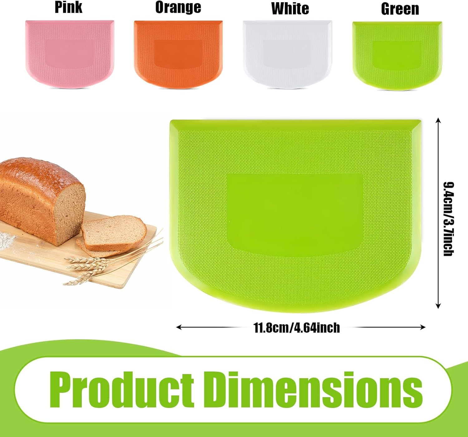 Dough Scraper, 4 Pcs Plastic Dough Cutter Bench Scraper, Multipurpose Food Scrappers for Cake Decorating Baking (Pink, Green, White, Orange) image number 4