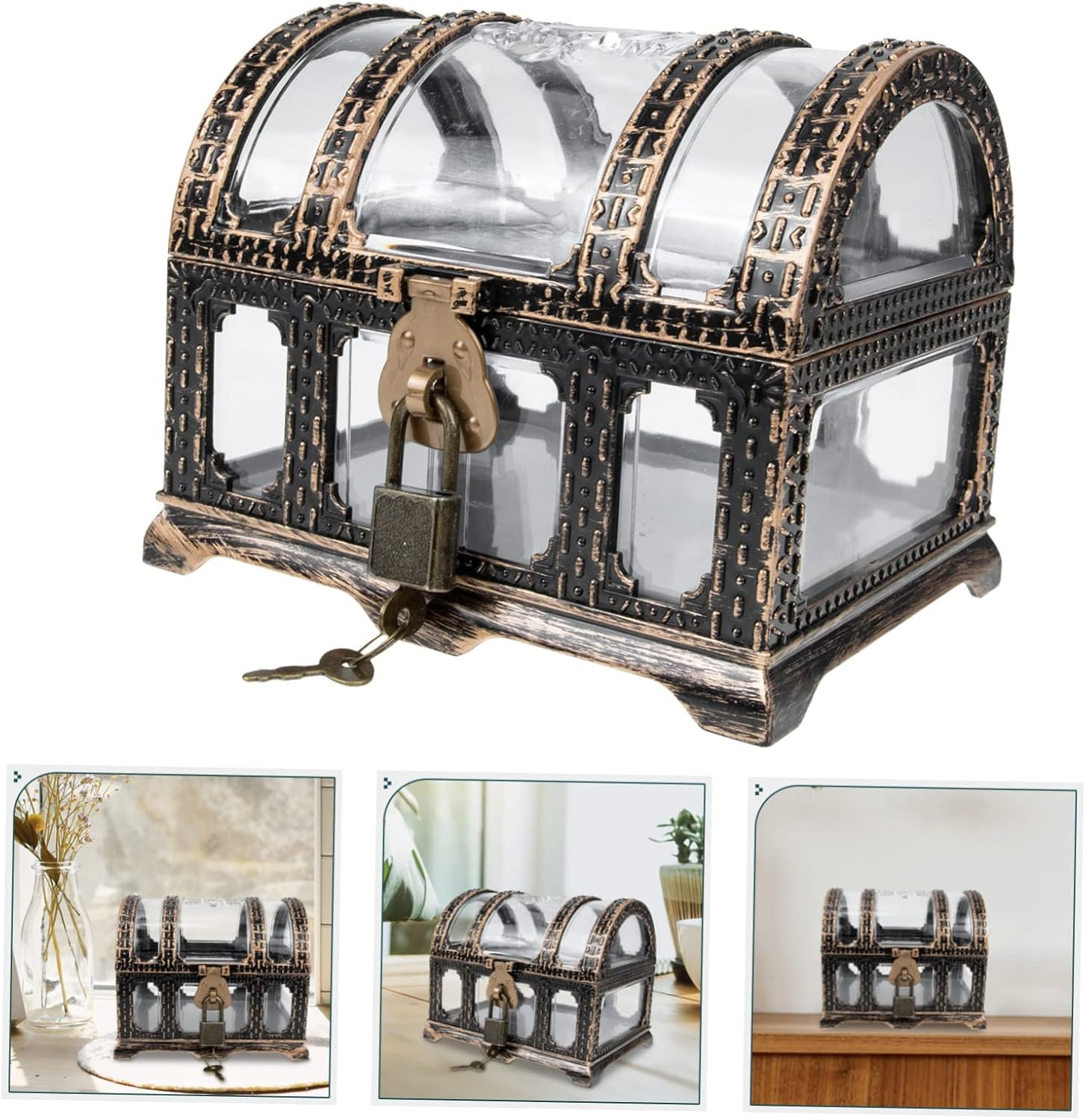 Pirate Treasure Chest Toy Large Vintage Treasure Box for Boy Girl Keepsake Small Jewelry Box Gems and Coins image number 5