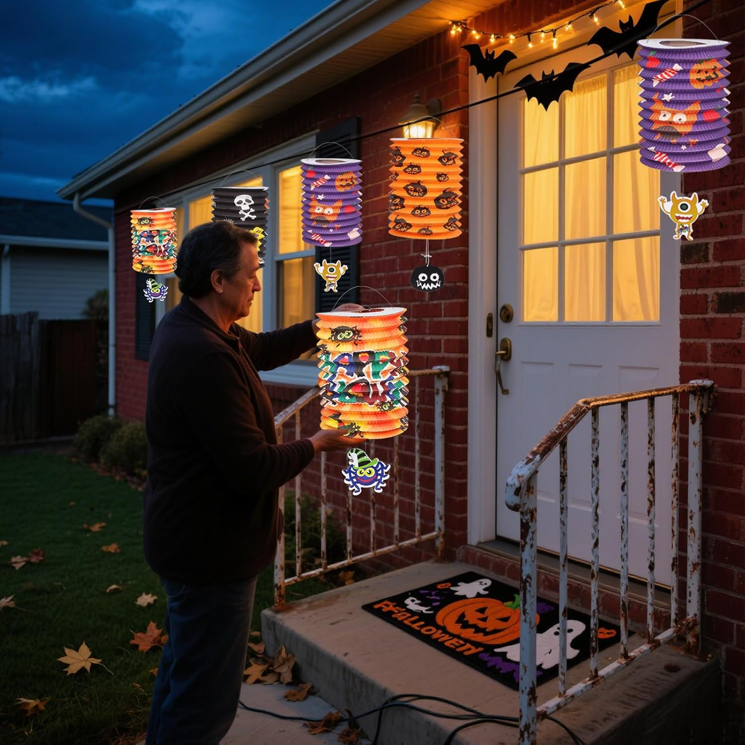 Pack of 4 Halloween Lanterns, Halloween Paper Lanterns Decoration, Pumpkin Lanterns, Foldable Lampshade, Ghost Halloween Lantern Children for Halloween/Outdoor/Saint Martin Party/Party Decorations image number 2