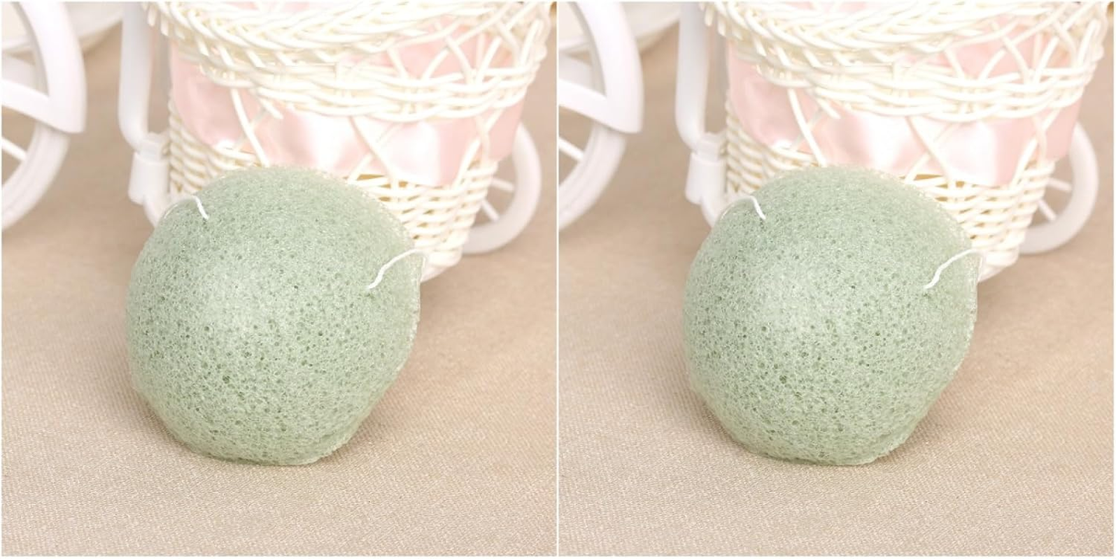 Minkissy 2Pcs Natural Facial Sponges with Lanyard Hemispherical Matcha Green Face Scrub Cosmetic Spa Sponges for Women Men Facial Cleansing image number 4