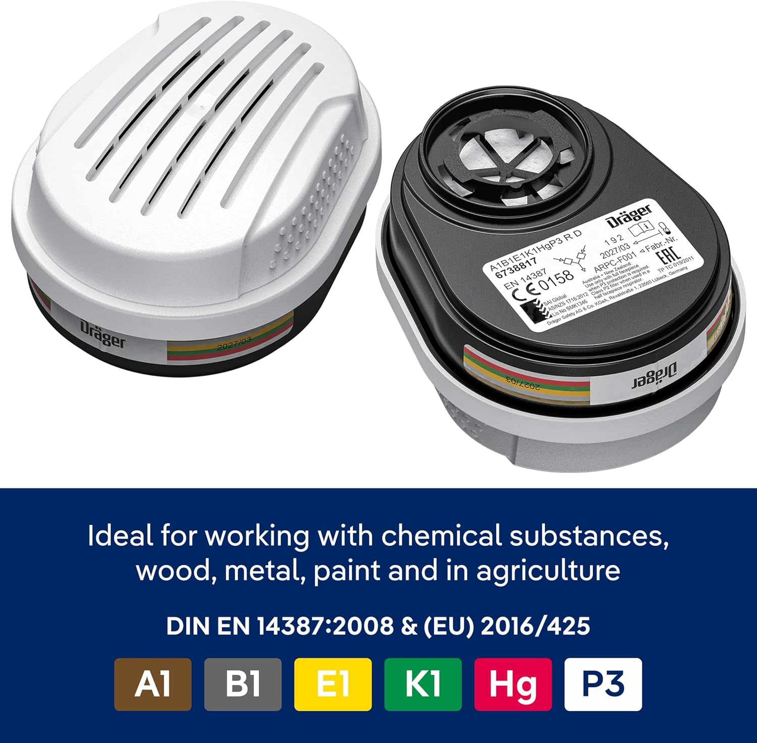 Dr&auml;ger X-Plore 3300 Chemical Half Mask Respirator Set with 2X ABEK1 Hg P3 RD Filters for Chemical Work, Toxic Gas & Organic Vapours | Size L image number 5