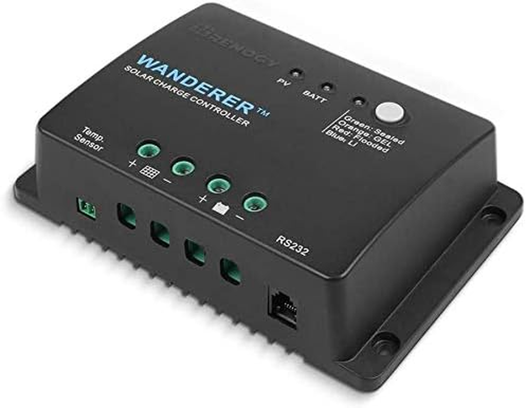 Renogy Wanderer Li 30A 12V PWM Negative Ground Charge Controller Compatible with Lithium, Sealed, Gel, and Flooded Batteries and Renogy Bluetooth Module