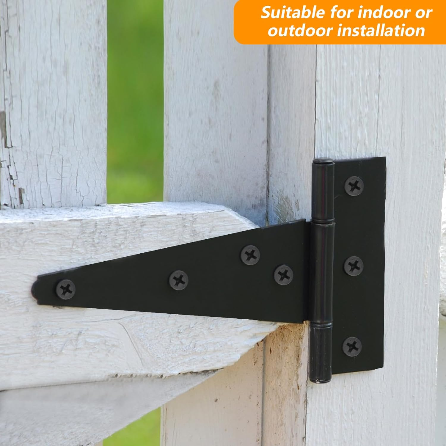 2 Pack 6 Inch T Strap Hinges, Shed Door Gate Hinges, Heavy Duty Black Outdoor Tee Hinge for Wooden Fences, Barn Door Gates Hinge for Shed Door Hardware (2, 6 Inch) image number 1