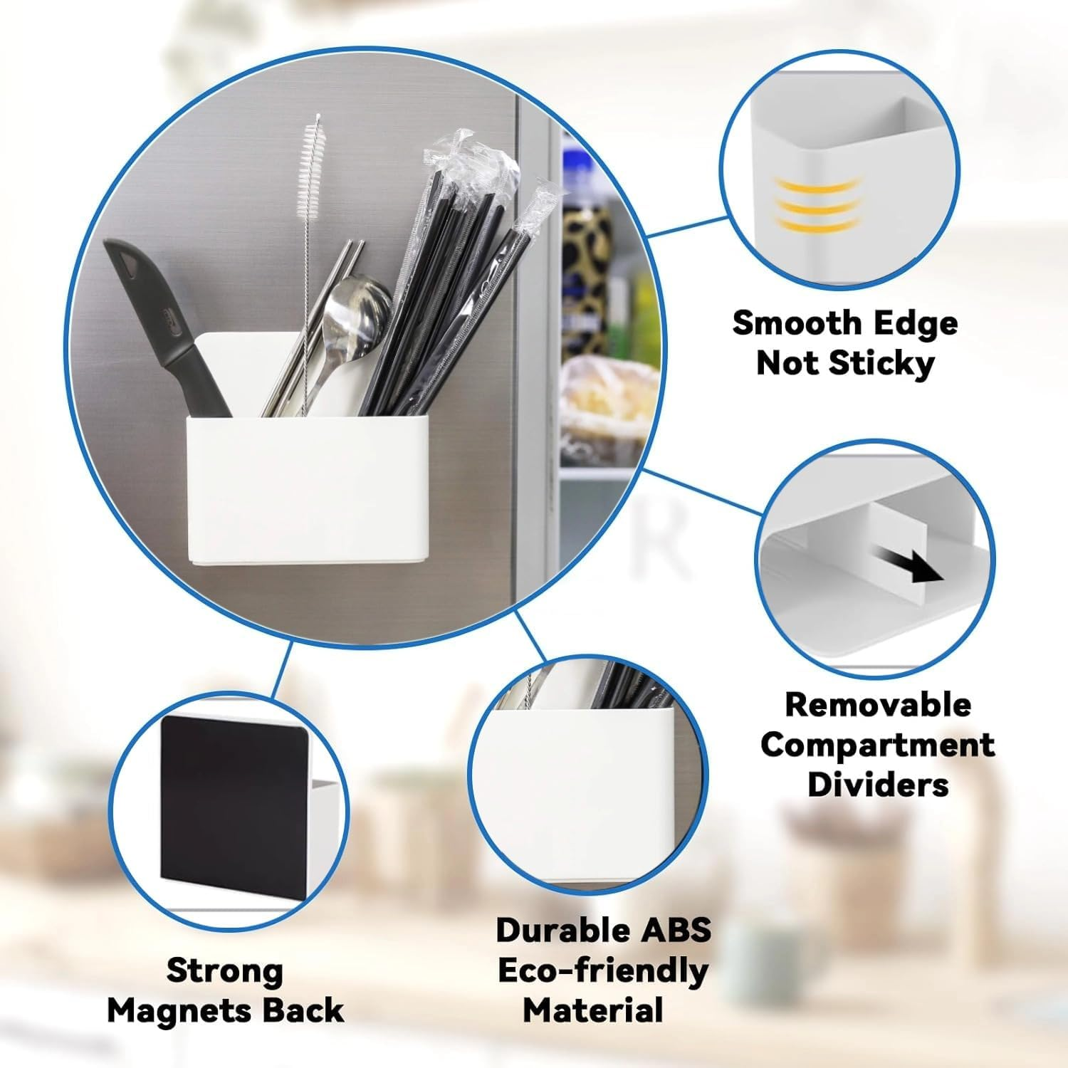 Magnetic Pen Holder,2 Pack Dry Erase Marker Holder with Generous Compartments,Strong Magnet Storage Pencil Organizer for Refrigerator,Whiteboard,Locker Accessories (White (2)) image number 4