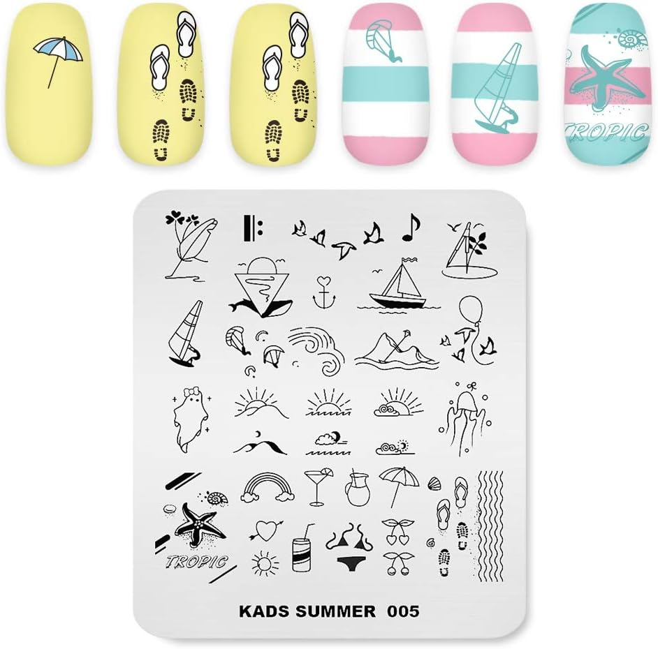 Nail Stamp Plate Summer Theme Picture Print Design Templates Swimming Beach Bikini Juice Multiple Patterns Manicure Design Stencil DIY Nail Art Stamping Tools image number 3