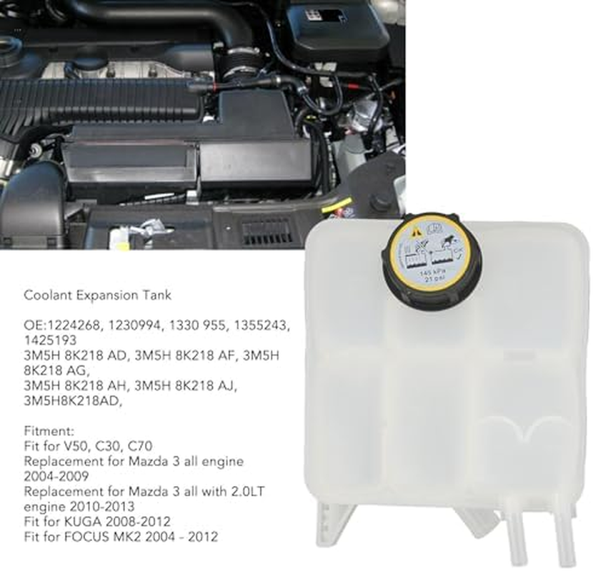 Coolant Expansion Tank, Engine Coolant Reservoir Radiator Tank with Cap, Coolant Fluid Overflow Expansion Reservoir Tank Fit for Mazda 3 All Engine 2004 to 2009 image number 4