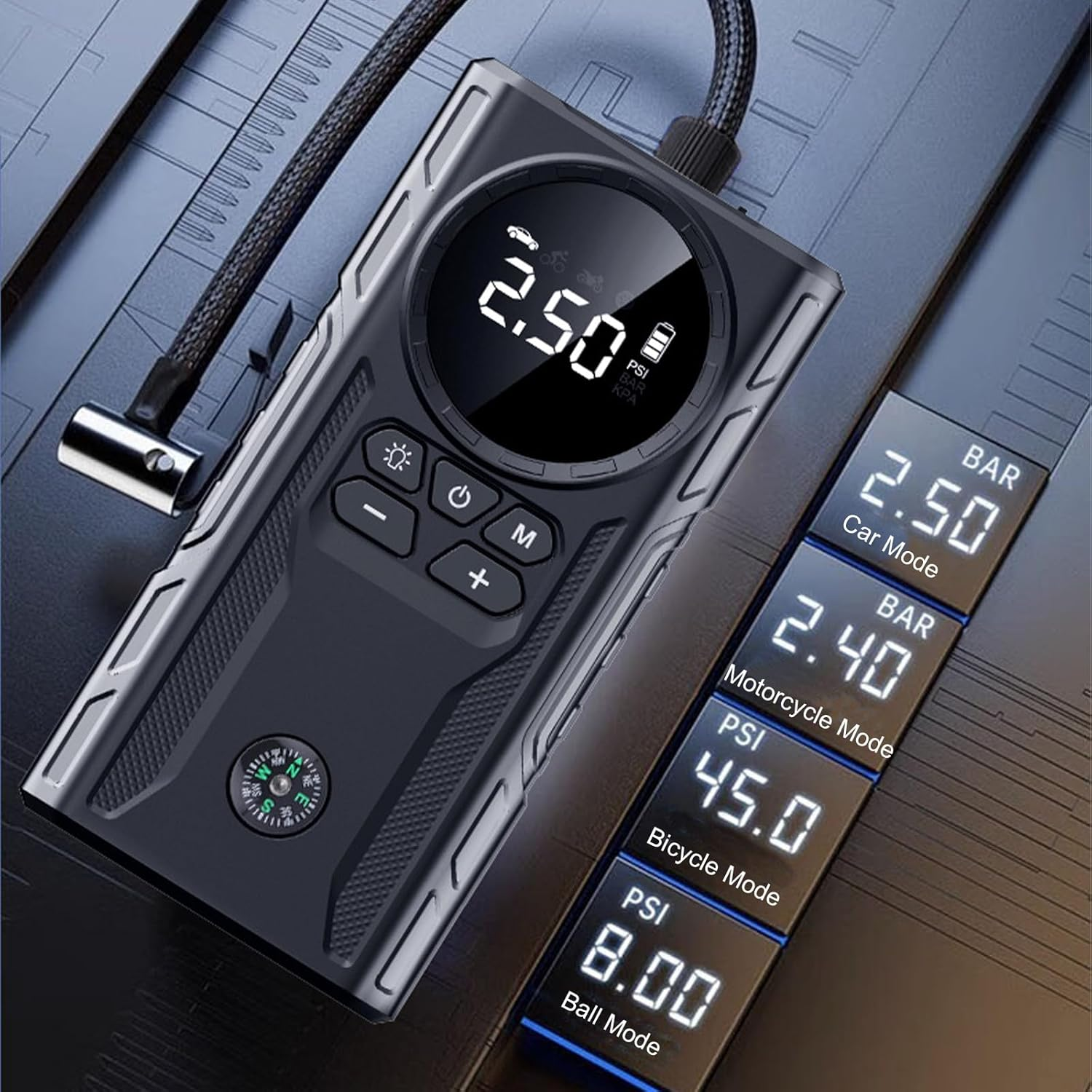 Jump Starter with Air Compressor: 600A Battery Jumper Starter Portable for up to 7L Gas and 4L Diesel Engines, 39800Mah Tire Inflator with USB Ports, Multifunctional Portable Digital Display Car